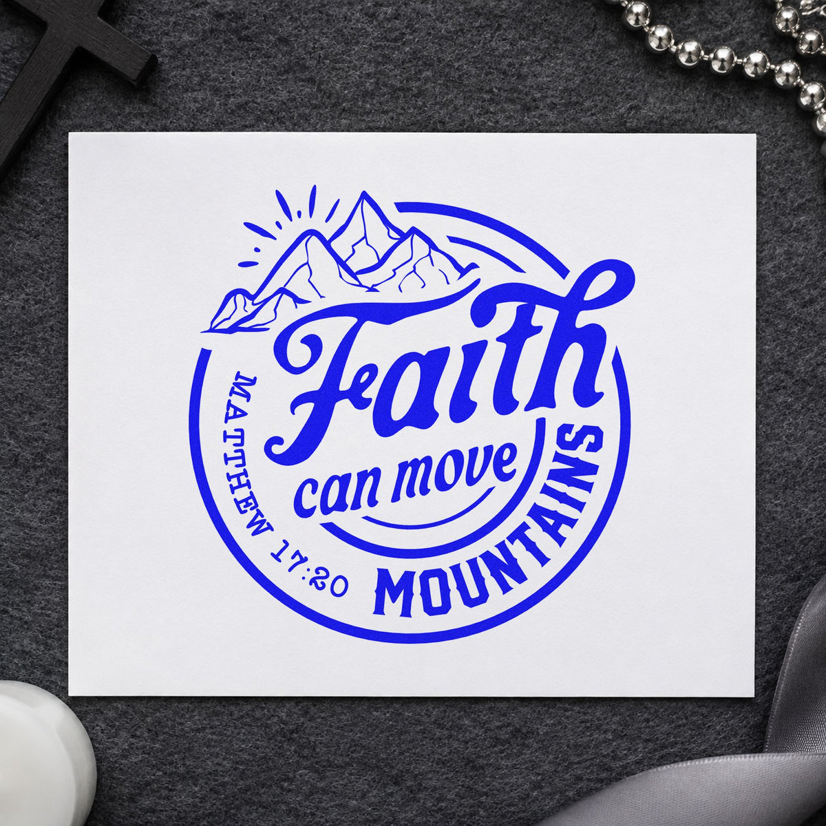 Faith Moves Mountains Circle Stamp – Wood Handle in use 6