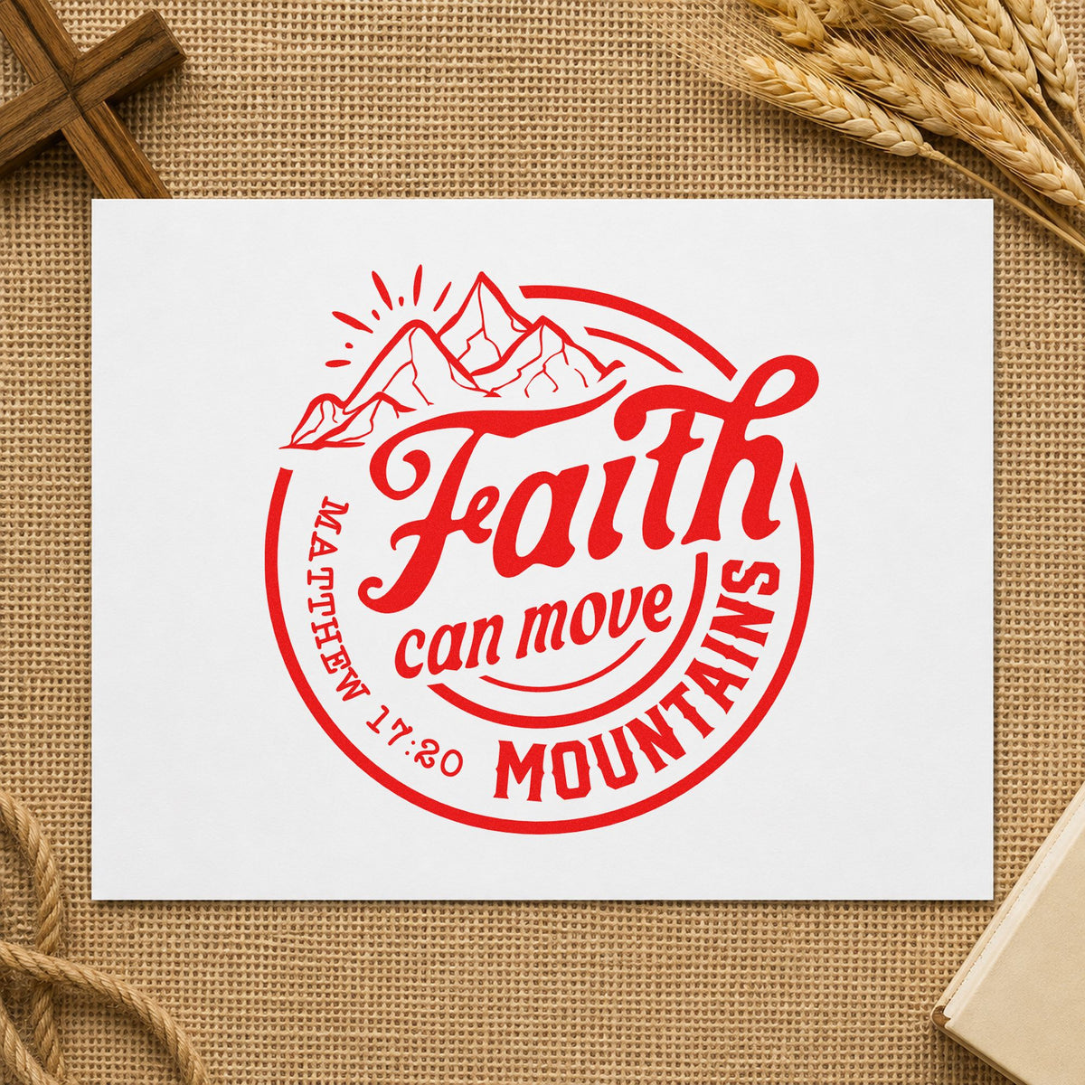 Faith Moves Mountains Circle Stamp – Wood Handle in use 7