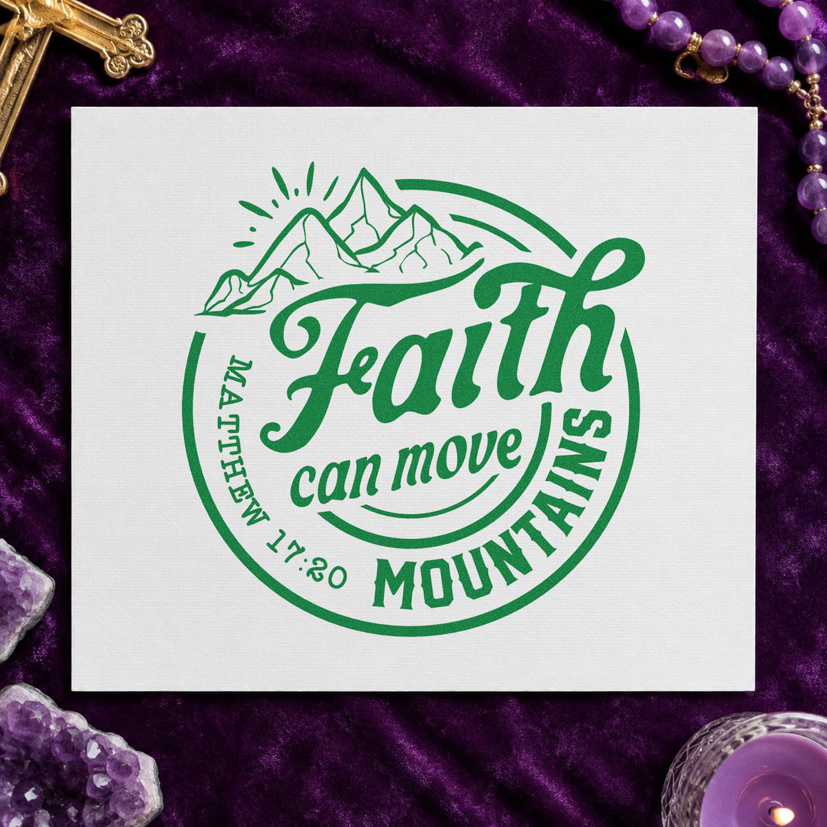 Faith Moves Mountains Circle Stamp – Wood Handle in use 8