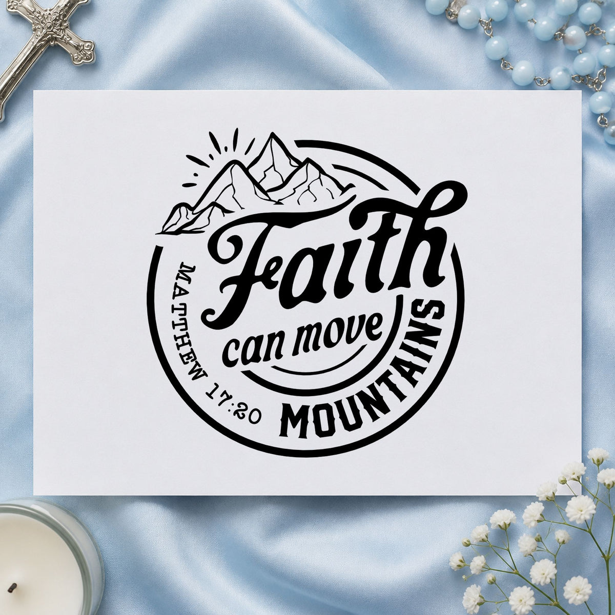 Faith Moves Mountains Circle Stamp – Wood Handle in use 9