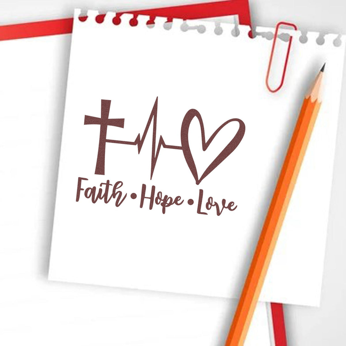 Christian faith hope love rubber stamp design with cross, heart and heartbeat for Bible journaling and crafts