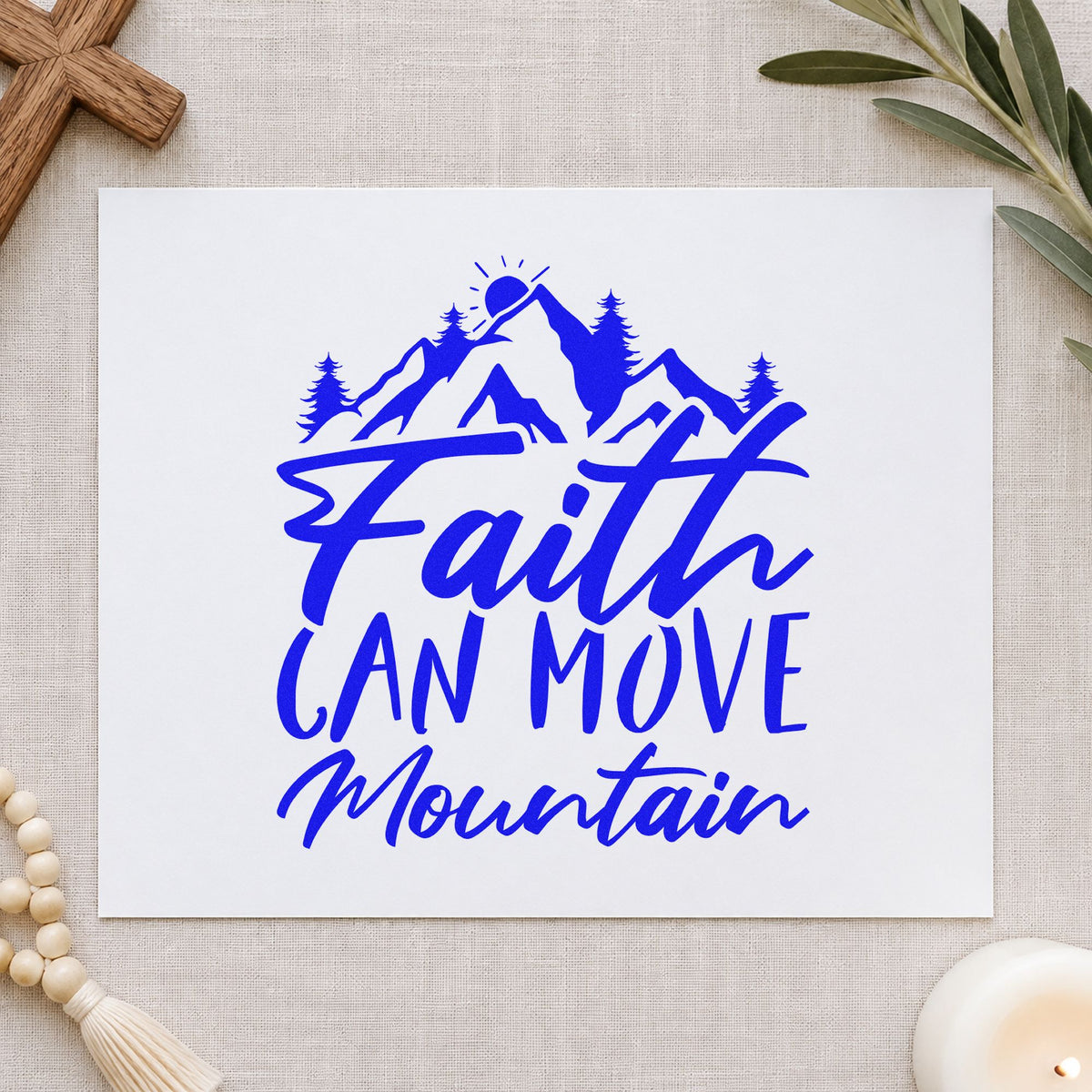 Wood Handle Faith Can Move Mountain Rubber Stamp in use 6
