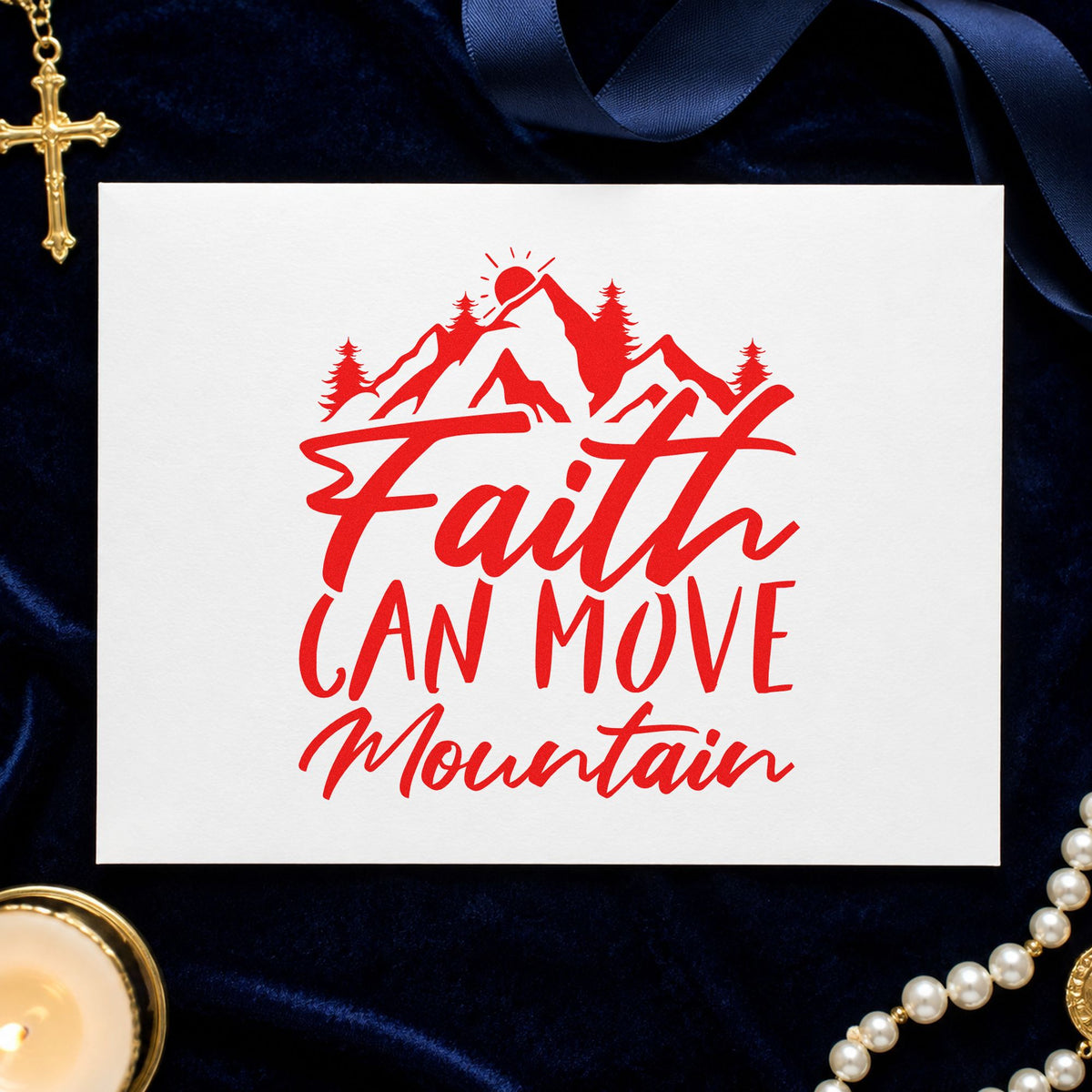 Wood Handle Faith Can Move Mountain Rubber Stamp in use 7