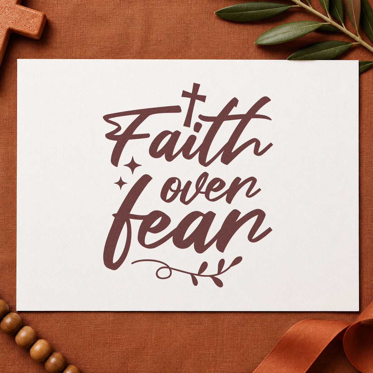 Faith Over Fear Rubber Stamp – Wood Handle in use 4