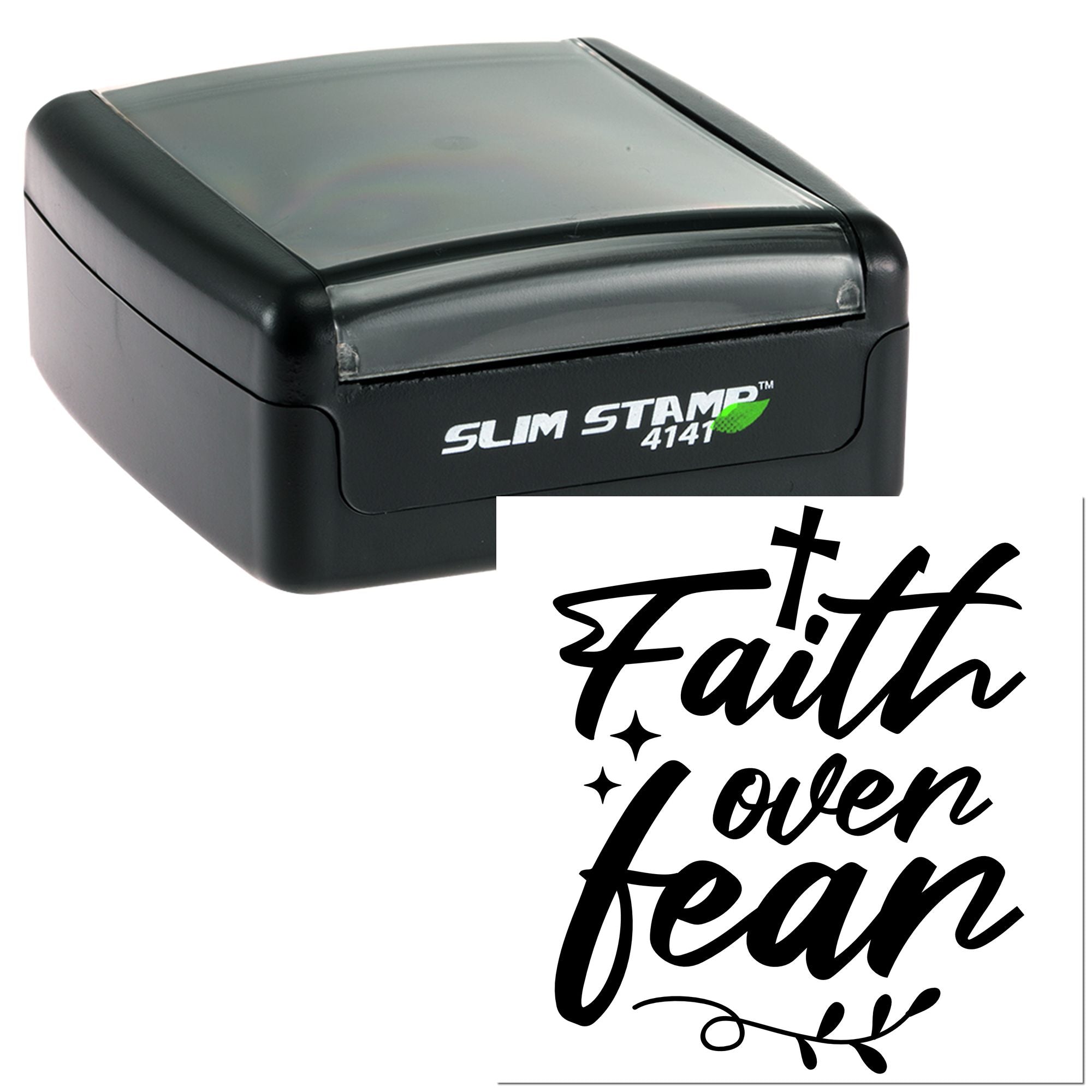 Slim Stamp 4141 self-inking rubber stamp with inspirational Faith Love Beam design for custom stamping.