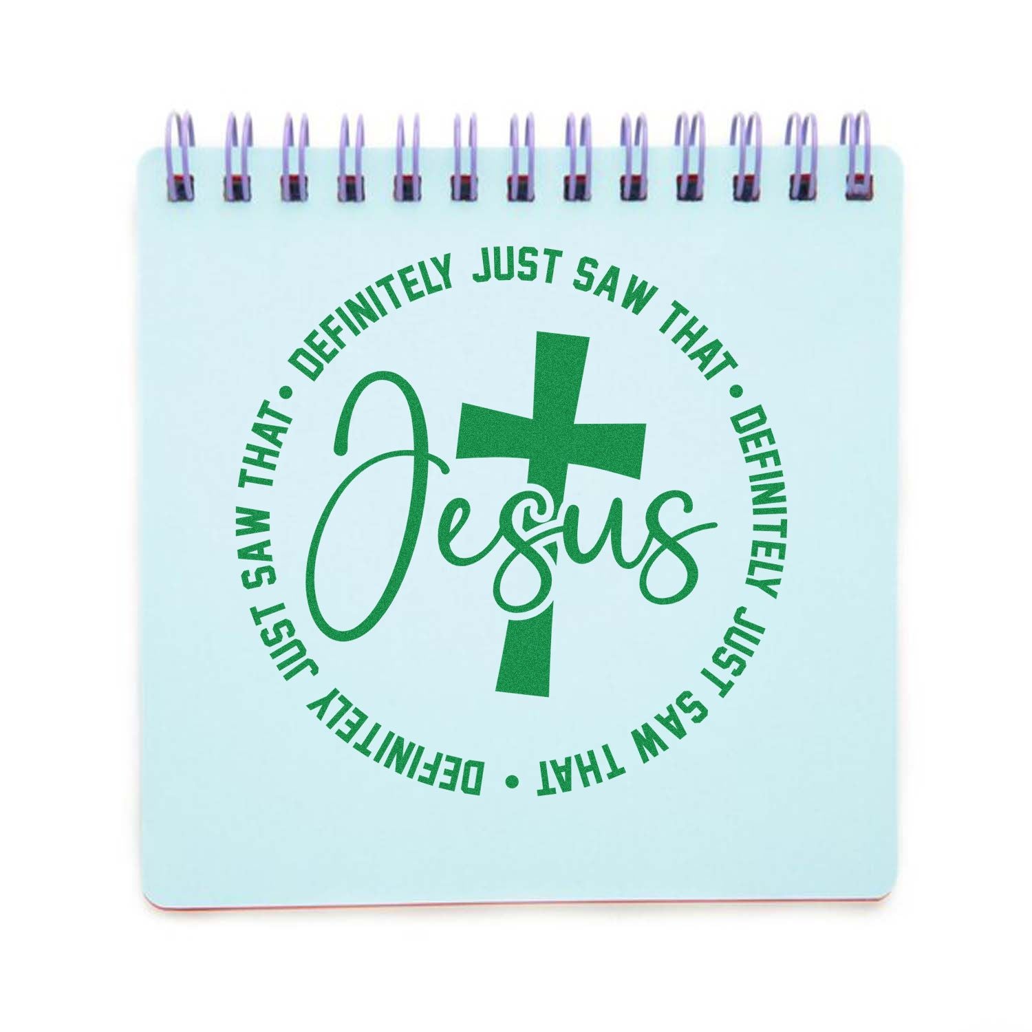 Christian rubber stamp design with Jesus cross and Definitely Just Saw That quote for faith-based crafts and church projects.