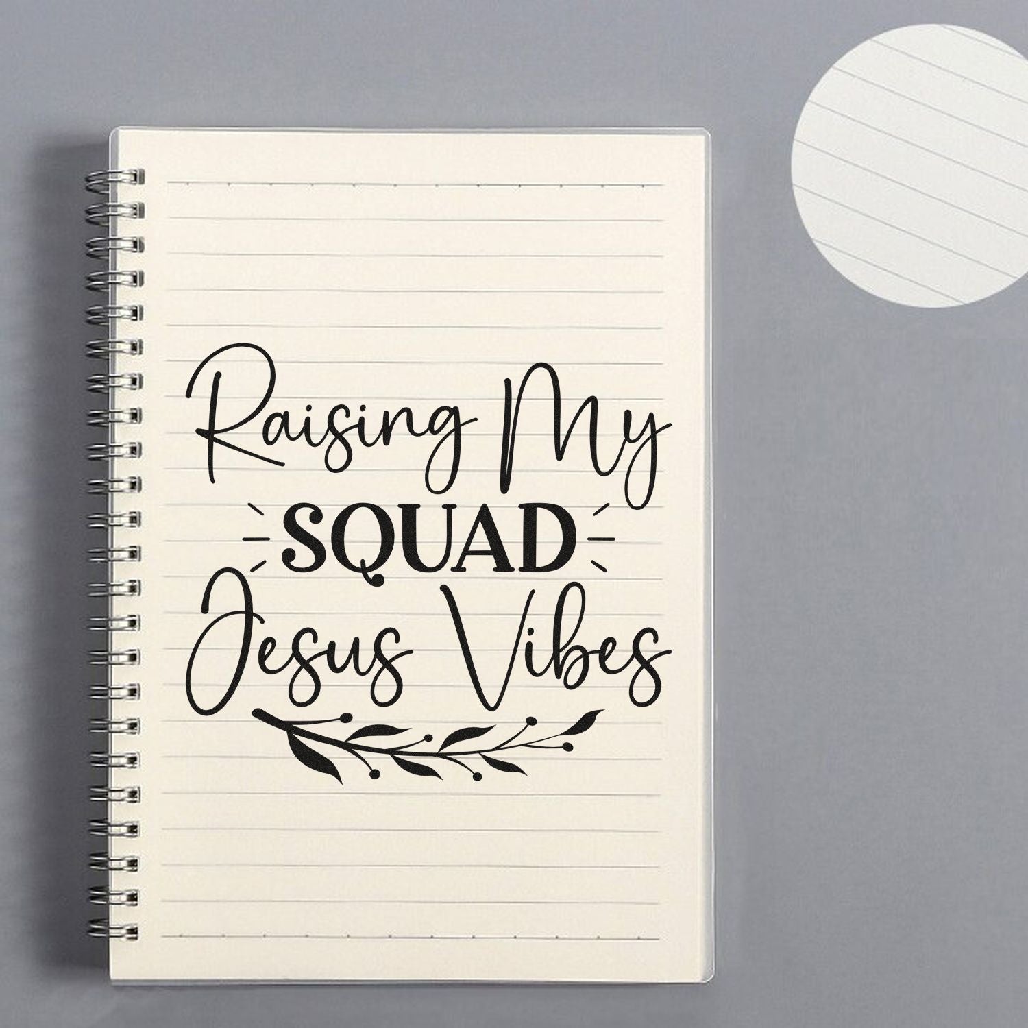 Custom rubber stamp design with Raising My Squad Jesus Vibes for faith-based planners, teacher gifts, and craft projects.