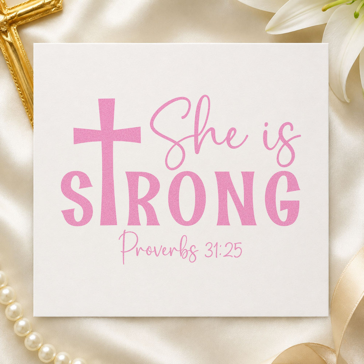 She Is Strong Cross Compact Pre-Inked Stamp – Slim in use 10