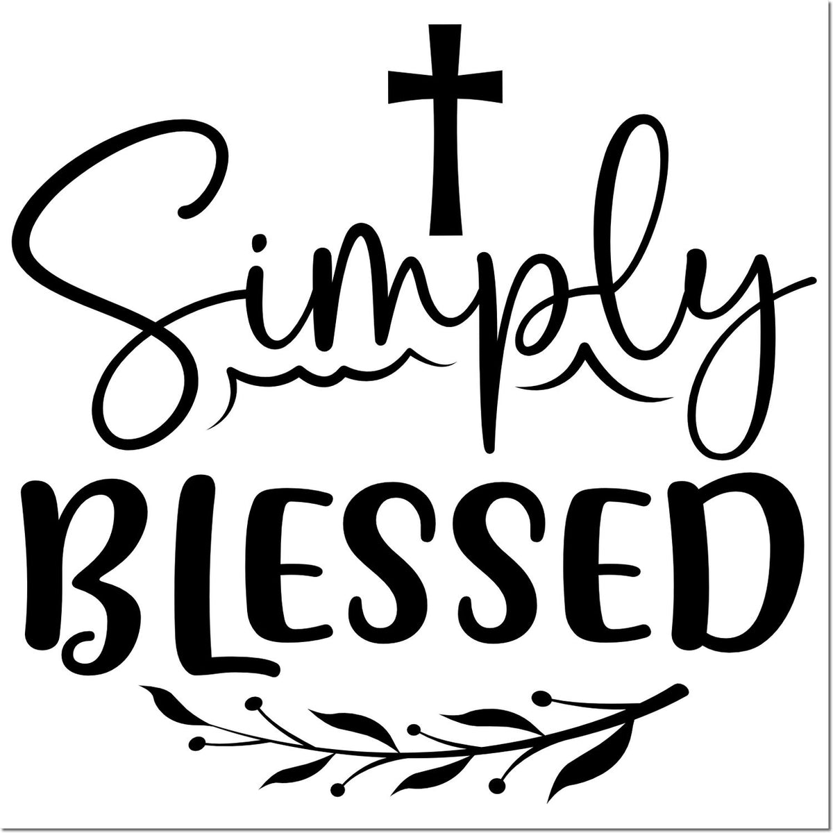 Christian rubber stamp with cross and Simply Blessed design for faith-based cards, crafts, and religious projects
