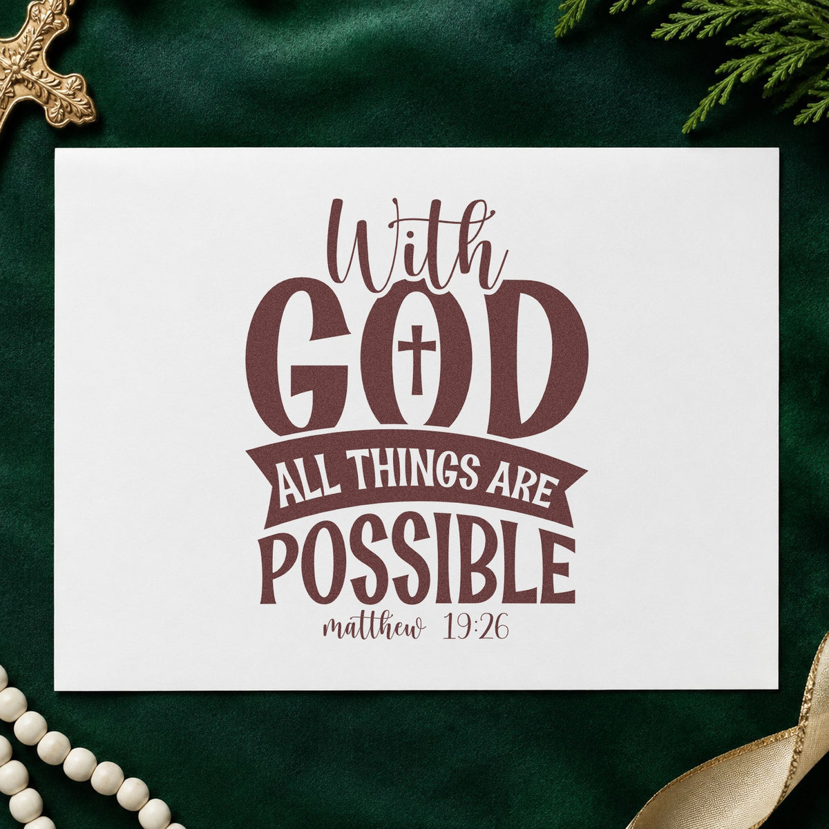With God All Things Are Possible Solid Banner With Cross Rubber Stamp – Duo Hand in use 4