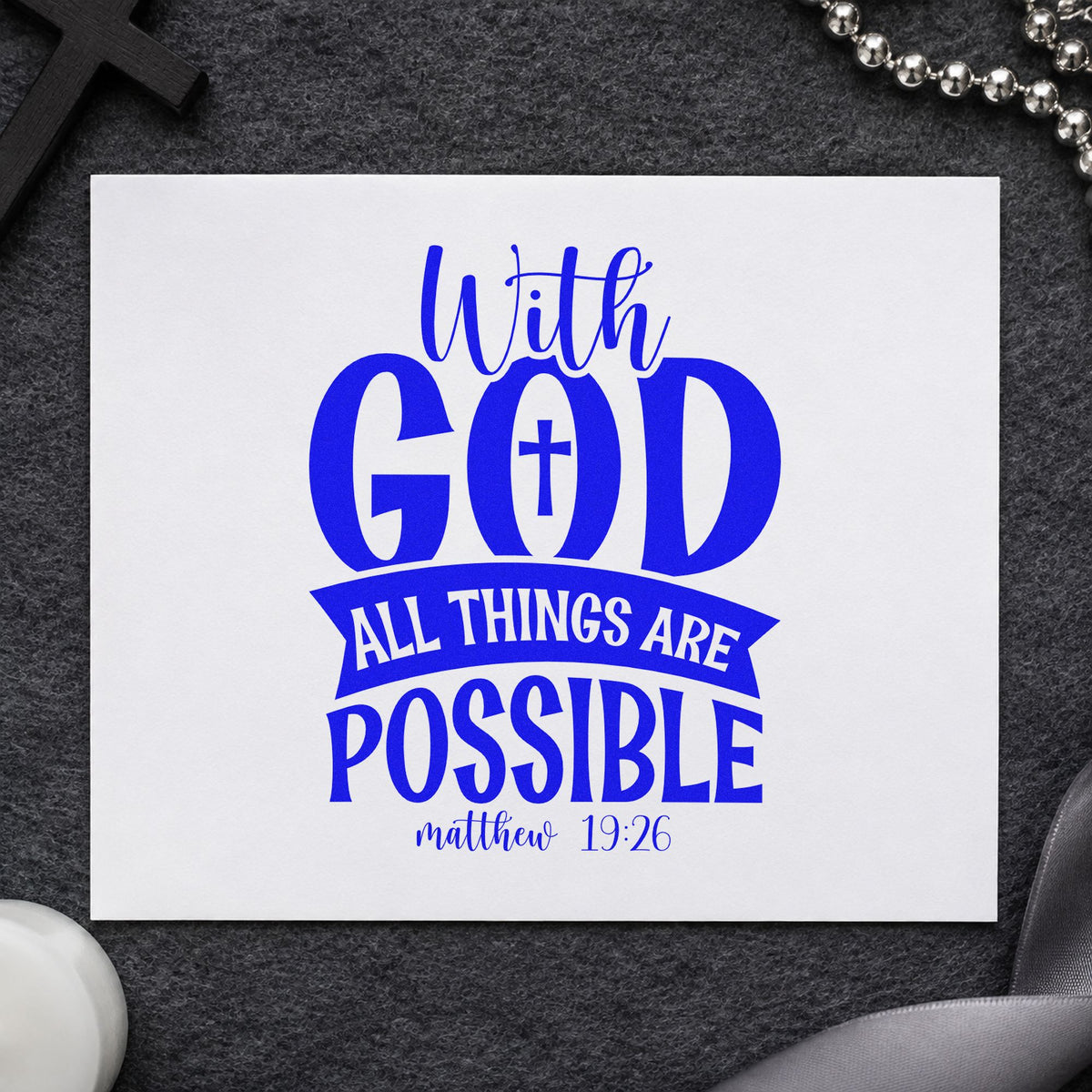 With God All Things Are Possible Solid Banner With Cross Rubber Stamp – Duo Hand in use 6