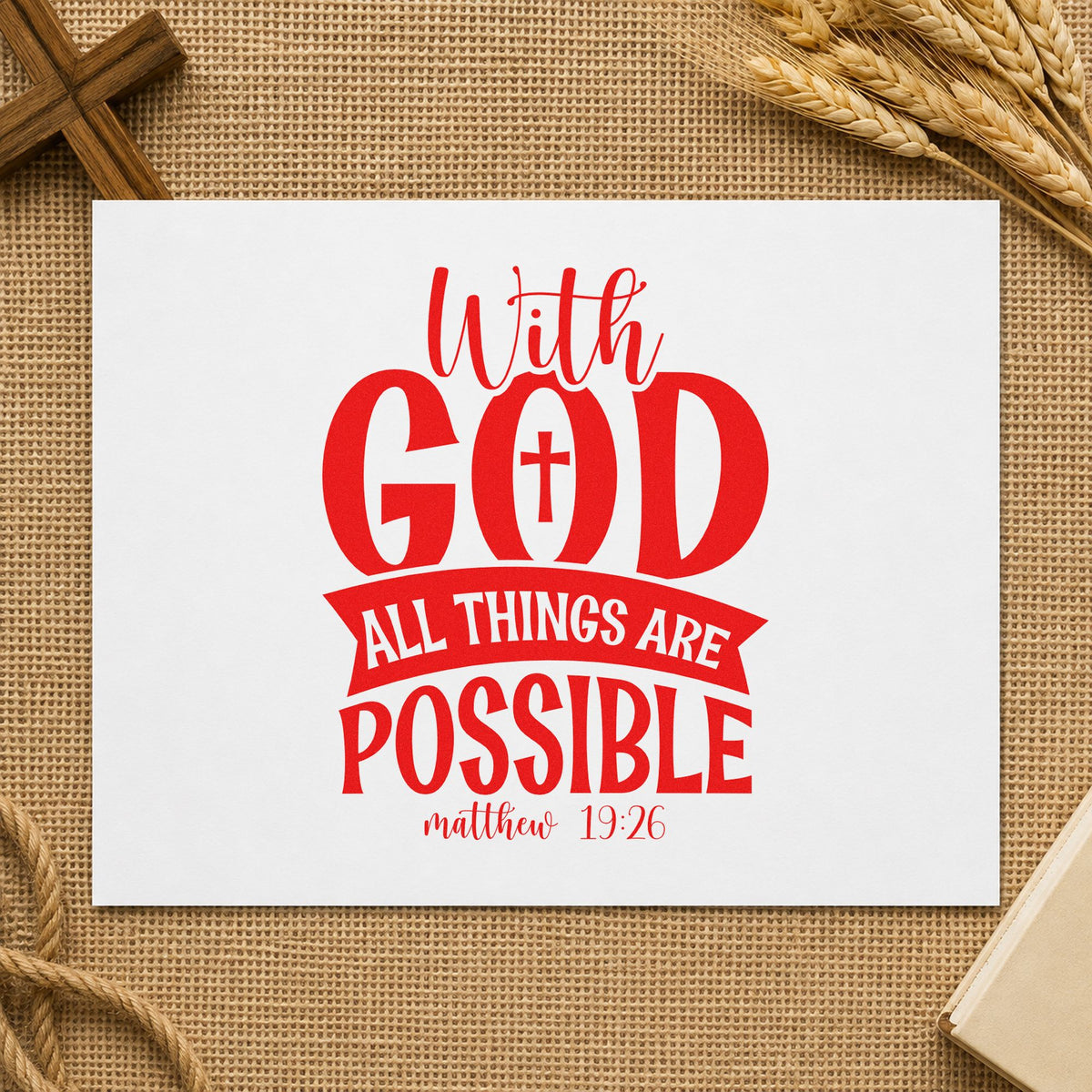 With God All Things Are Possible Solid Banner With Cross Rubber Stamp – Duo Hand in use 7