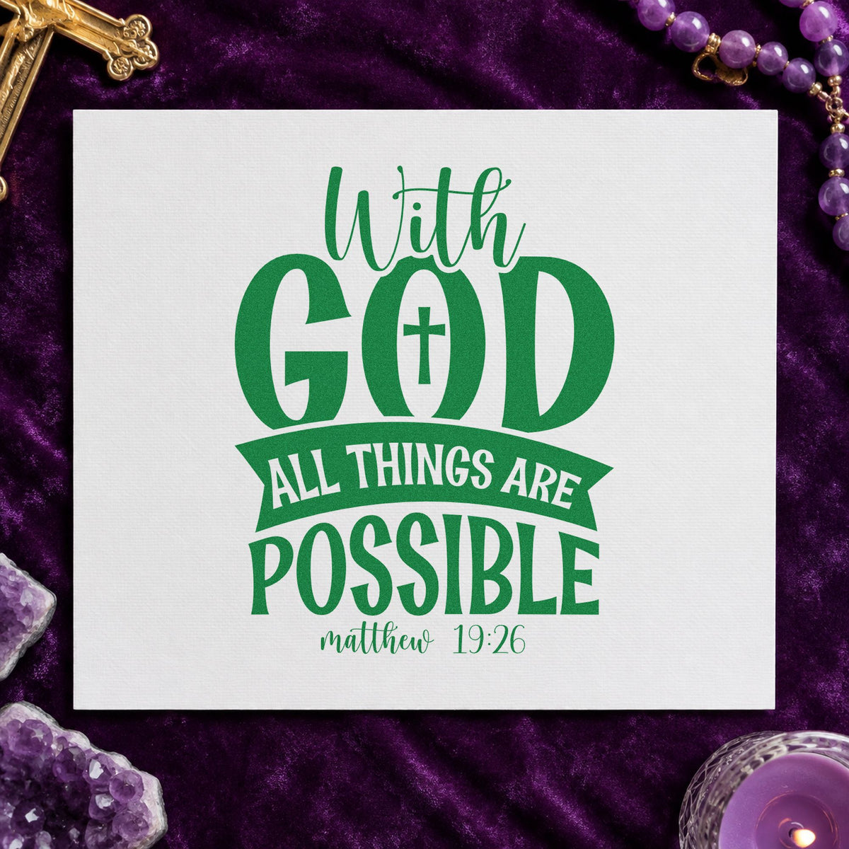 With God All Things Are Possible Solid Banner With Cross Rubber Stamp – Duo Hand in use 8