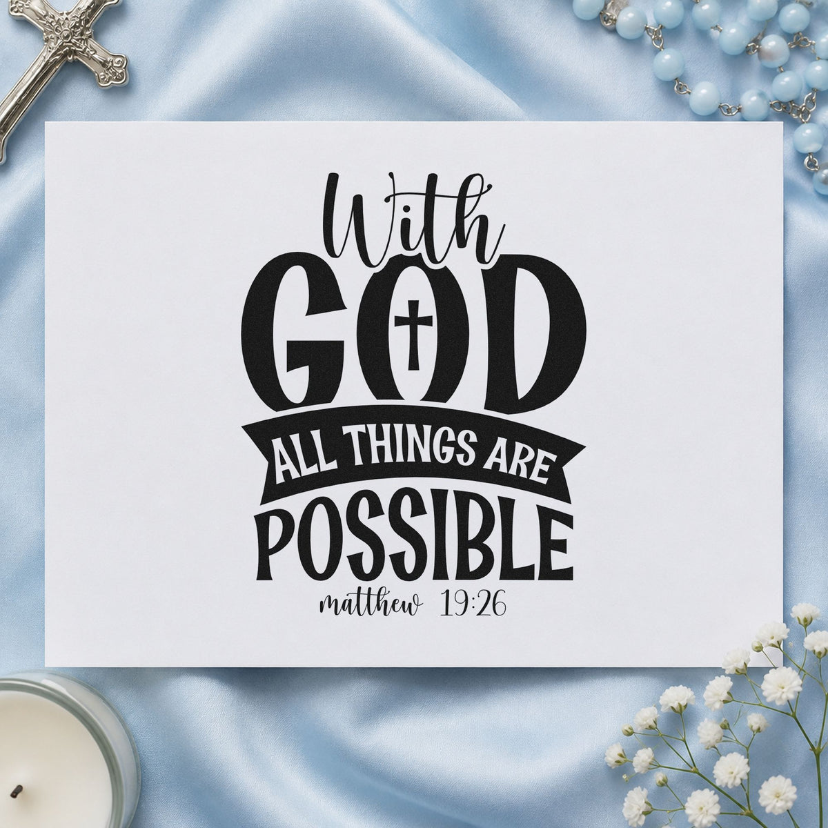 With God All Things Are Possible Solid Banner With Cross Rubber Stamp – Duo Hand in use 9