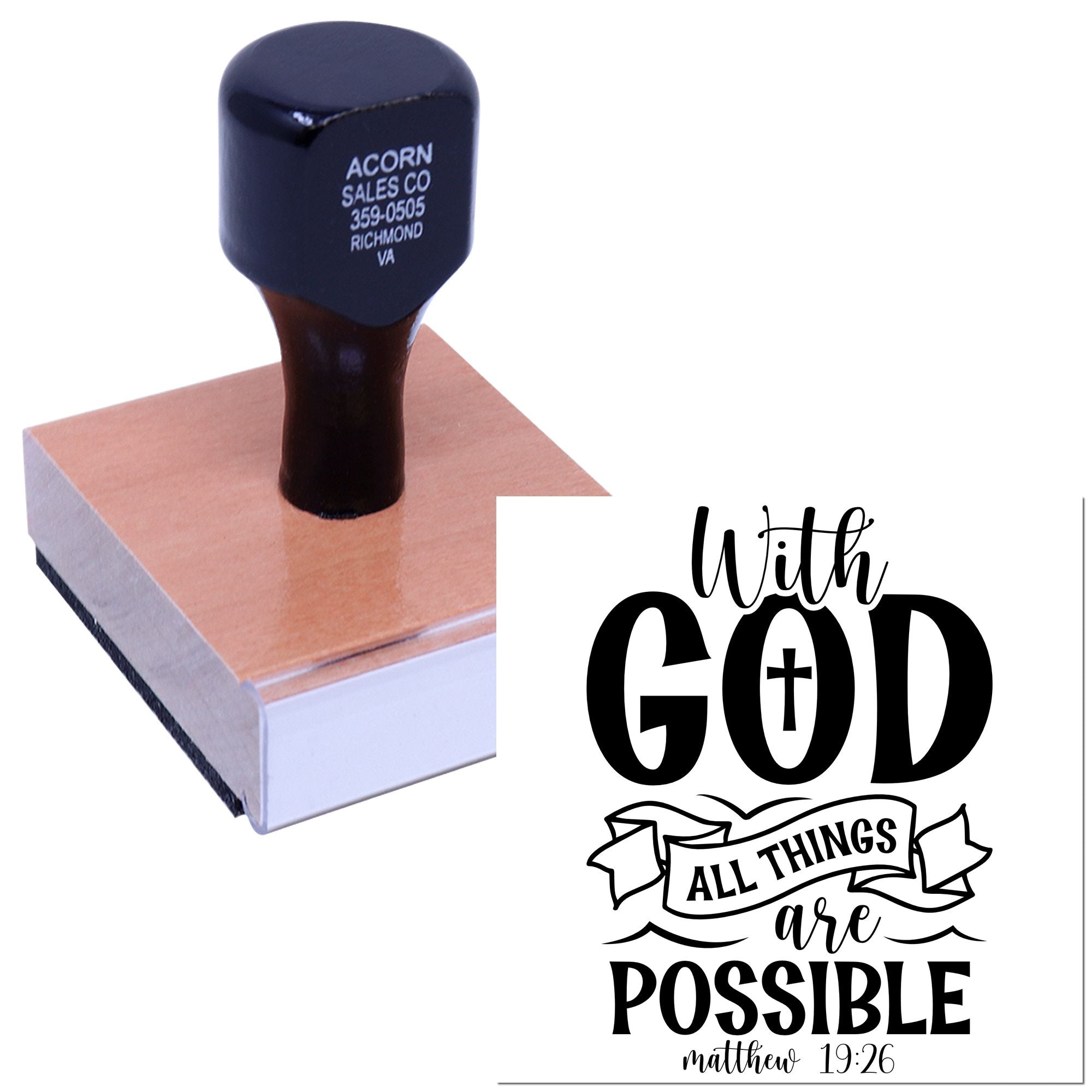 Christian rubber stamp with With God all things are possible Bible verse, Matthew 19:26, for inspirational crafts.
