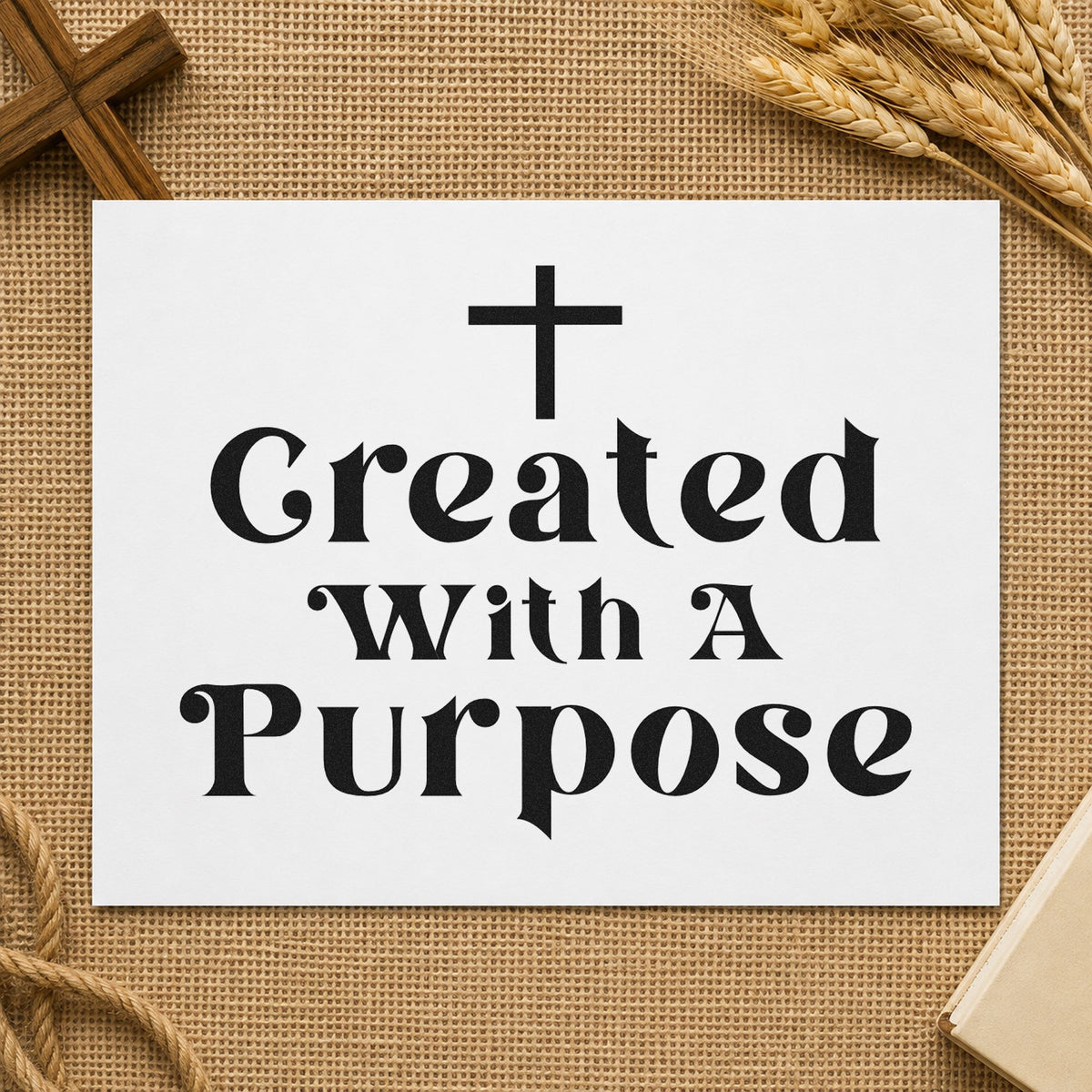 Created with a Purpose rubber stamp printed in black ink, ready for serif purpose cards and similar paper crafts.