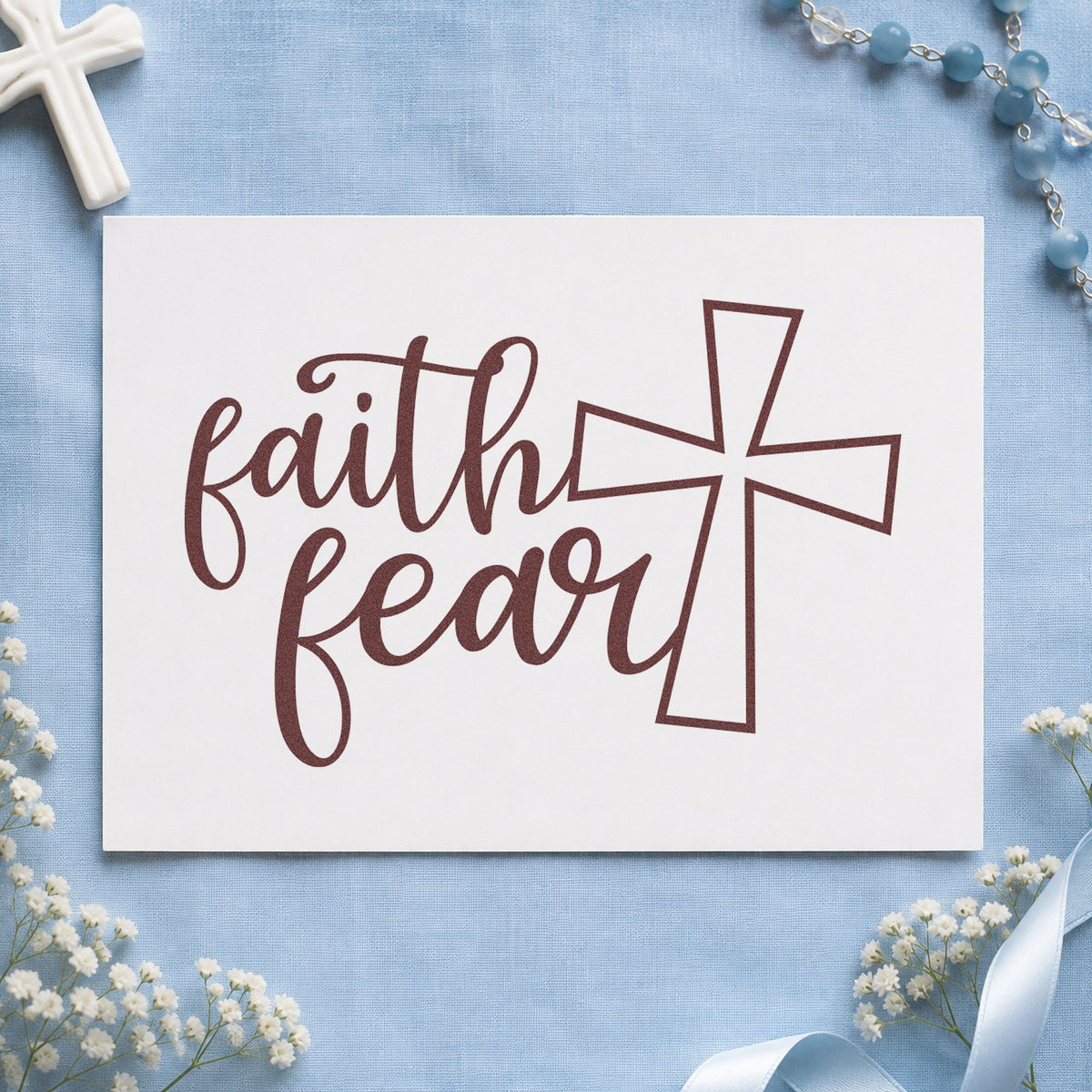 Faith Over Fear Cross Outline Detail Pre-Inked Stamp – Slim in use 4