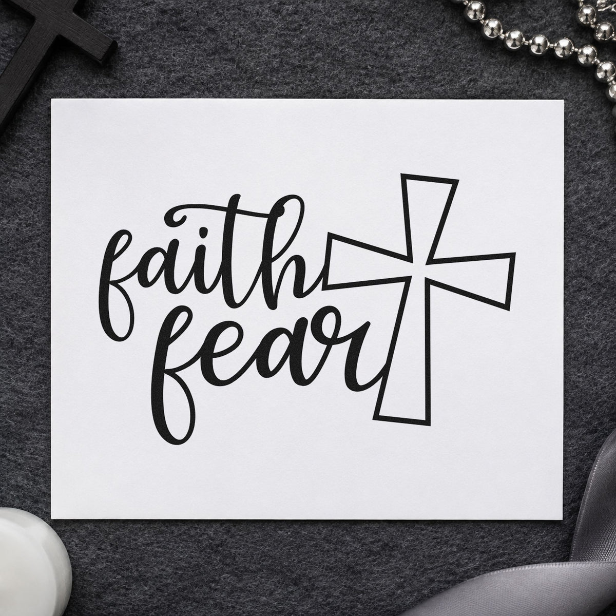 Faith over Fear Cross rubber stamp printed in black ink, ready for faith fear cards and similar paper crafts.