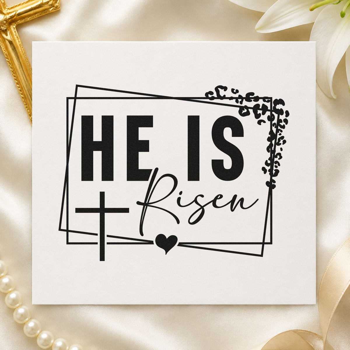 He Is Risen Floral Frame rubber stamp printed in black ink, ready for risen frame cards and similar paper crafts.