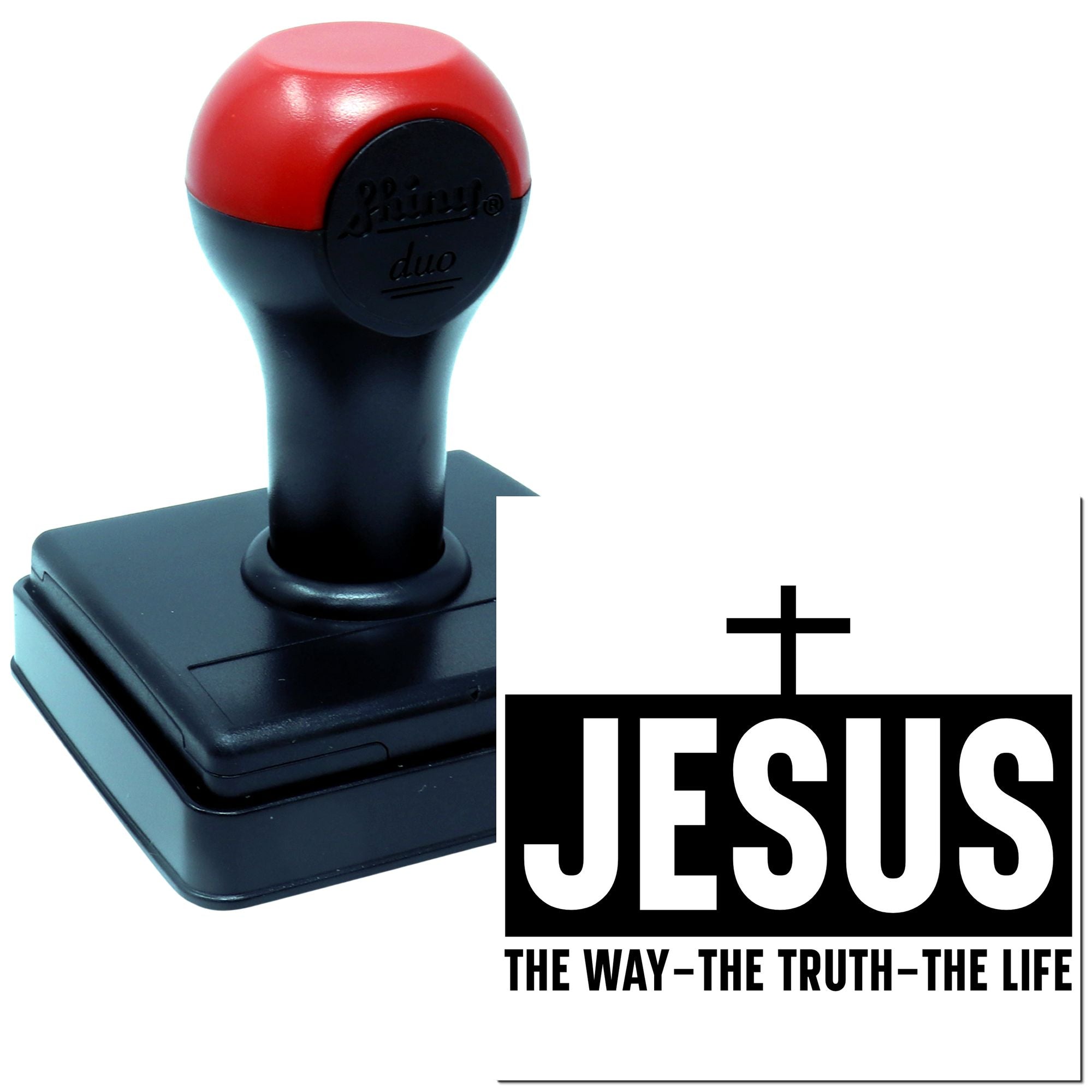Self-inking Christian rubber stamp with cross and Jesus the way, the truth, the life design.