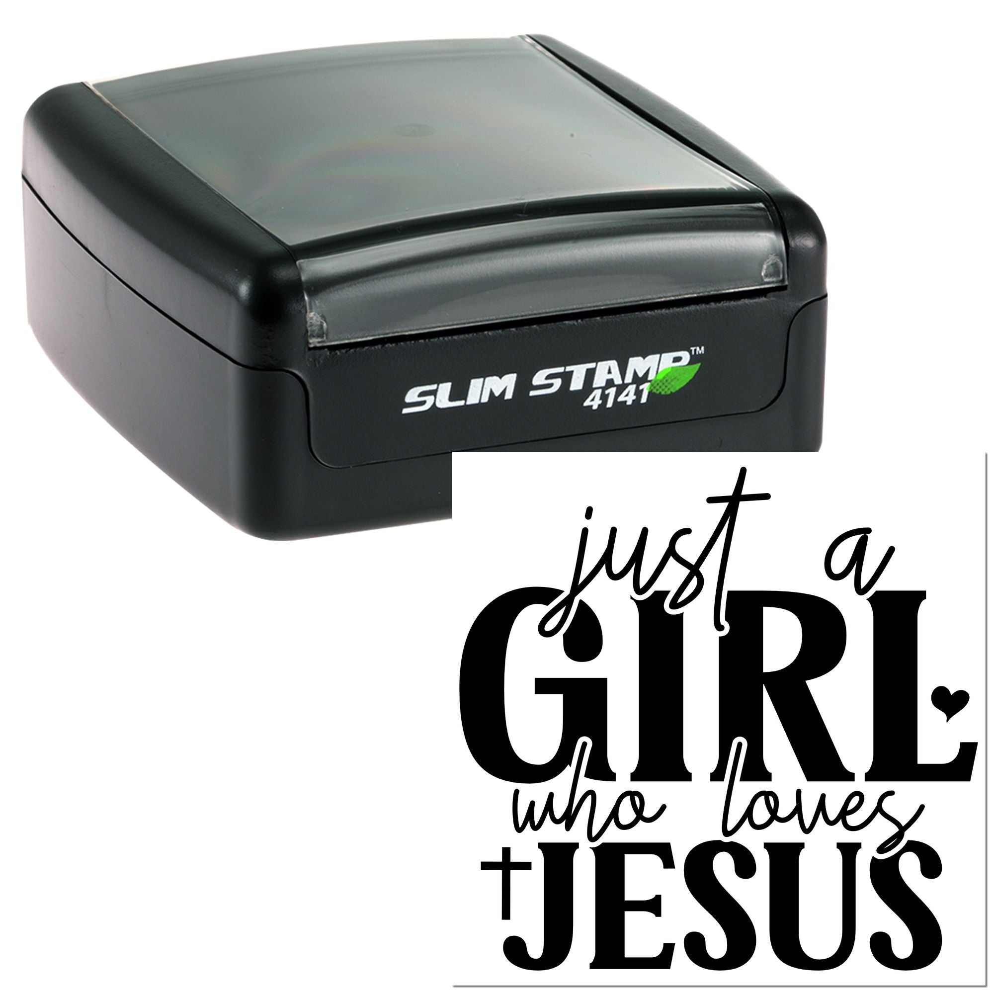 Self-inking Slim Stamp 4141 rubber stamp with just a GIRL who loves JESUS design for Christian crafts and cards.