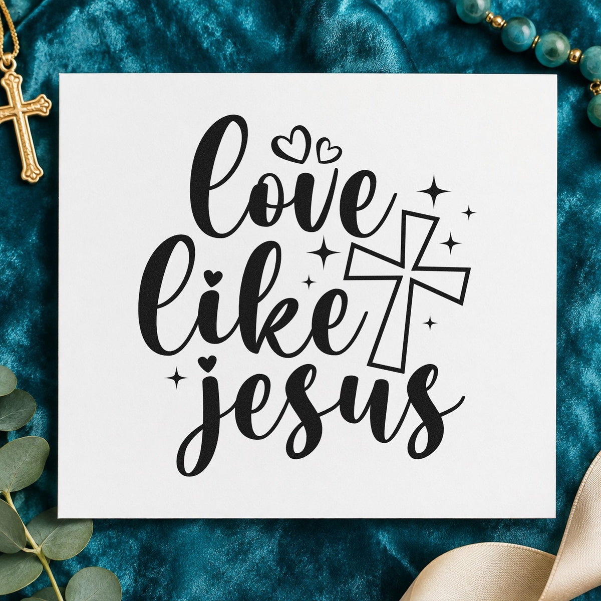 Love Like Jesus rubber stamp printed in black ink, ready for love like cards and similar paper crafts.
