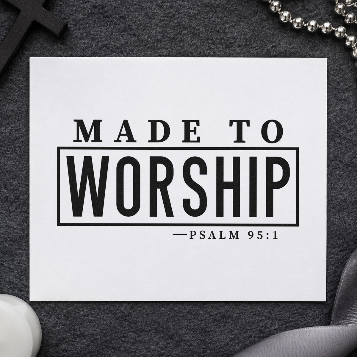 Made to Worship rubber stamp printed in black ink, ready for made to worship cards and similar paper crafts.