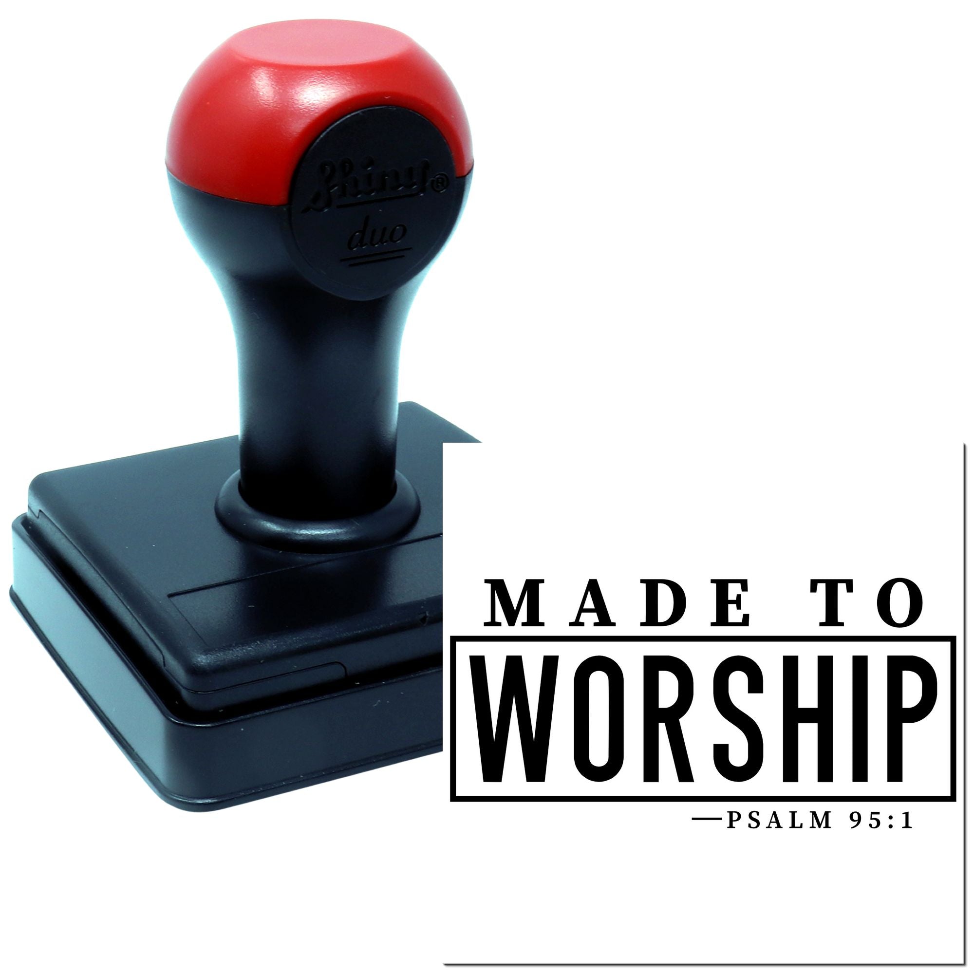 Christian custom self-inking rubber stamp with Made to Worship and Psalm 95:1 design for faith-based crafting.