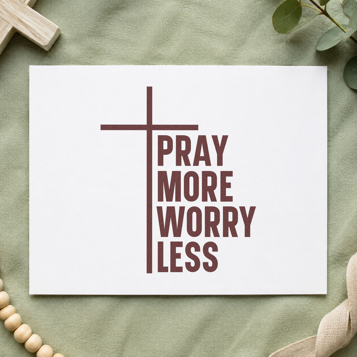 Pray More, Worry Less Cross Accent Rubber Stamp – Duo Hand in use 4