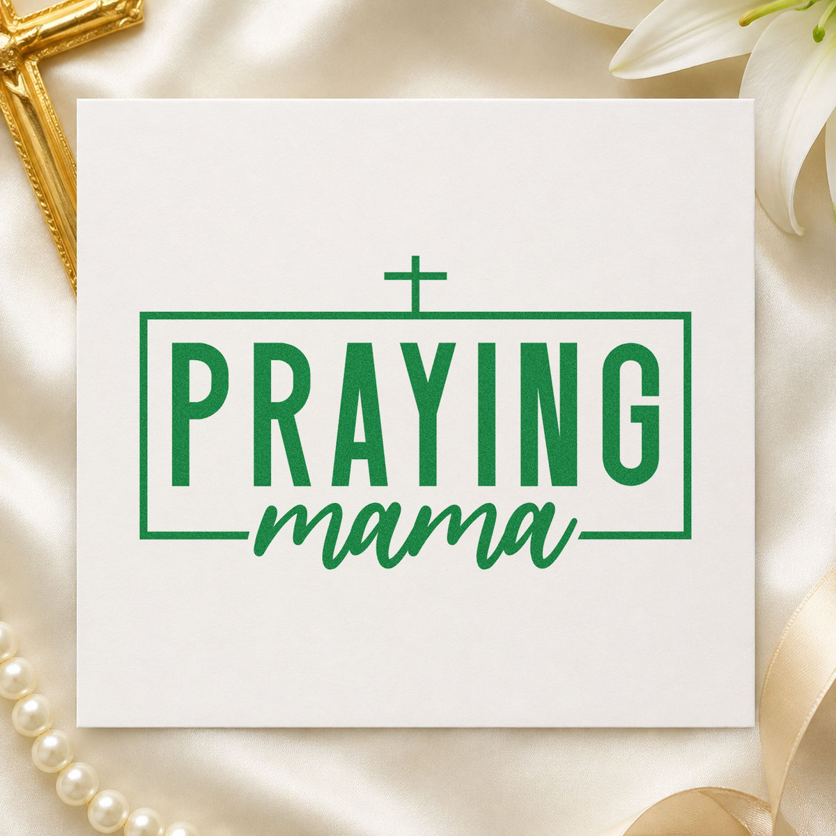 Praying Mama With Cross Wood-Mounted Rubber Stamp in use 3