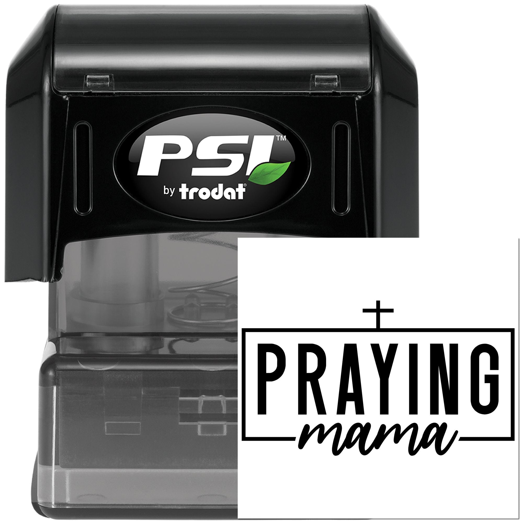 PSI by Trodat self-inking rubber stamp with custom Praying Mama design for personalized faith crafts and cards