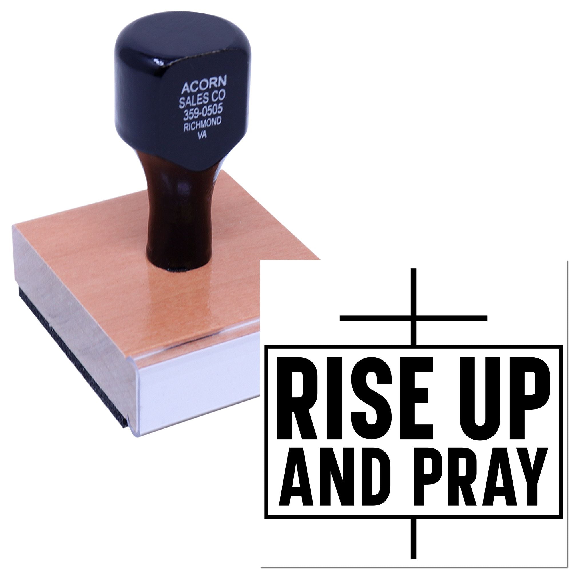 Custom rubber stamp with Rise Up and Pray design for faith-based crafting, church stationery, and inspirational branding.
