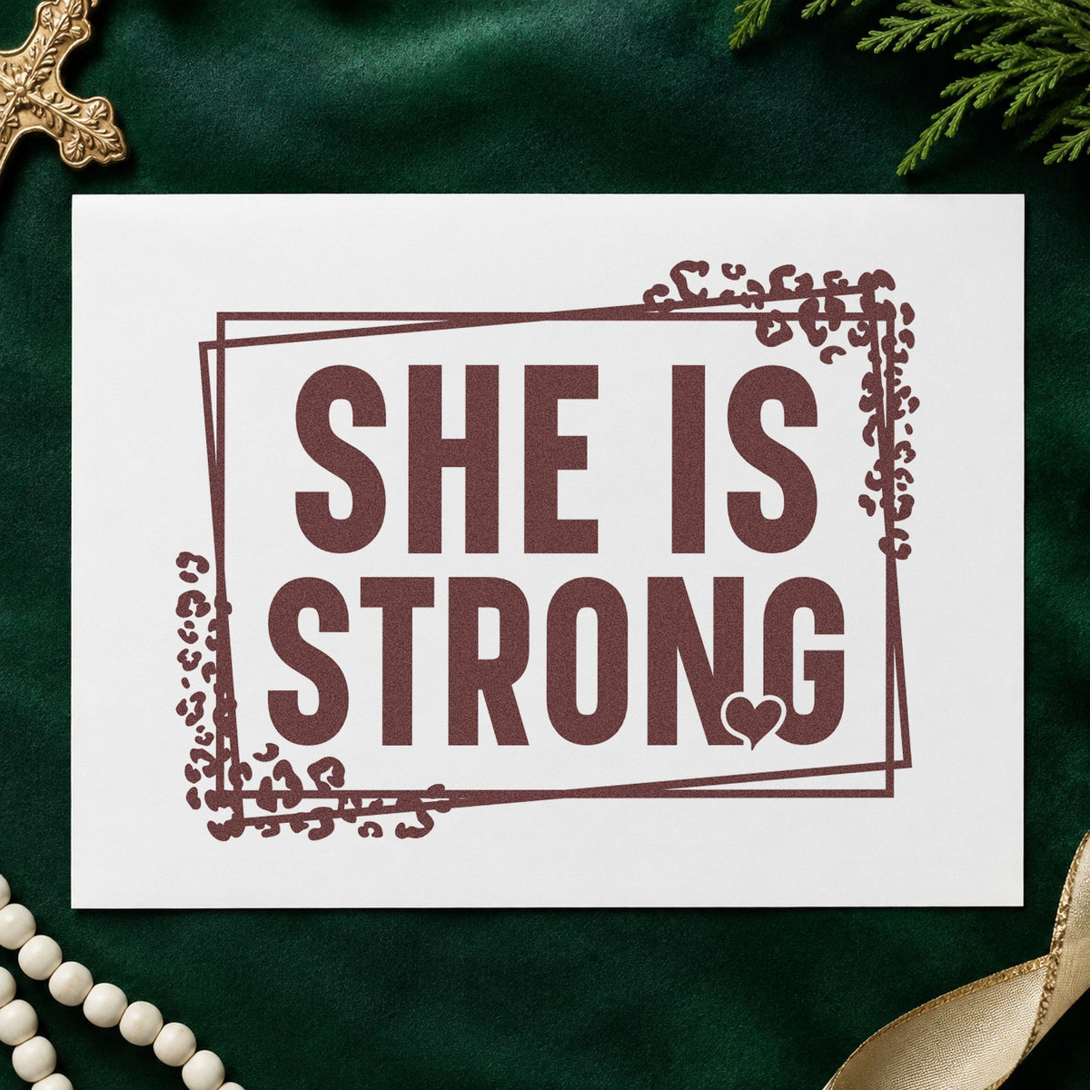 She Is Strong Leaf Accents Pre-Inked Stamp – PSI in use 4