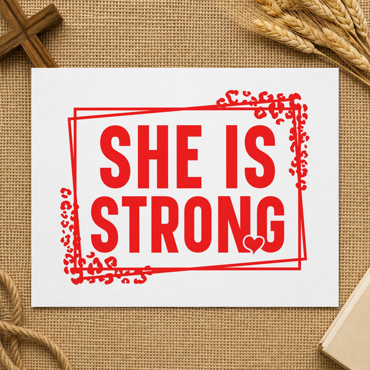 She Is Strong Leaf Accents Pre-Inked Stamp – PSI in use 7