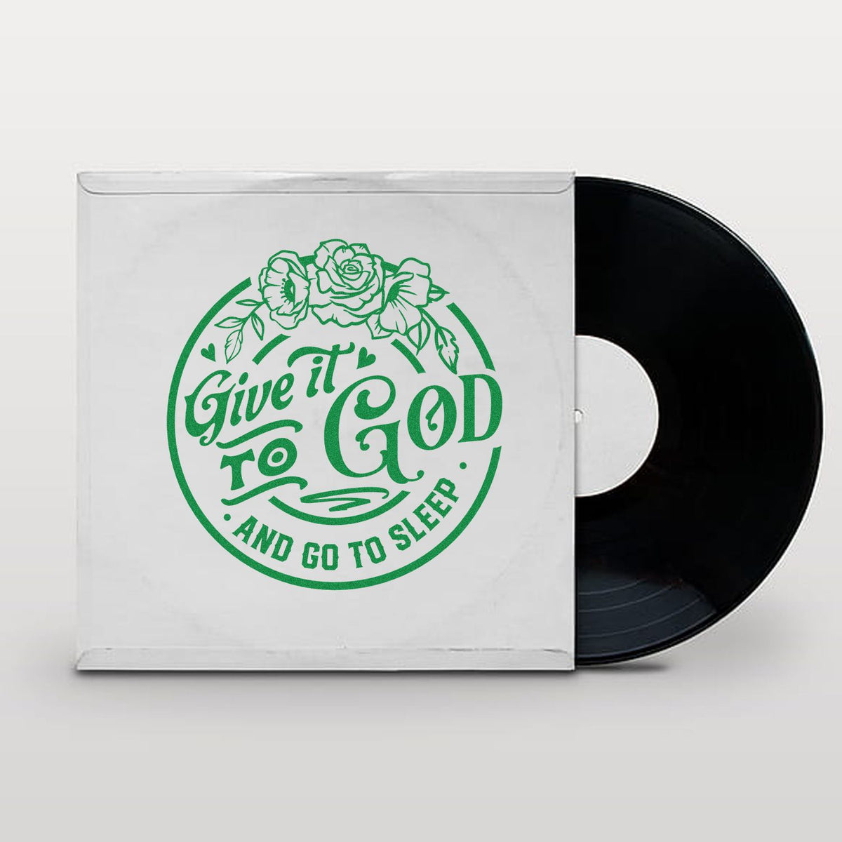 Custom rubber stamp design with floral circle and Give it to God and Go to Sleep quote for faith-based crafts