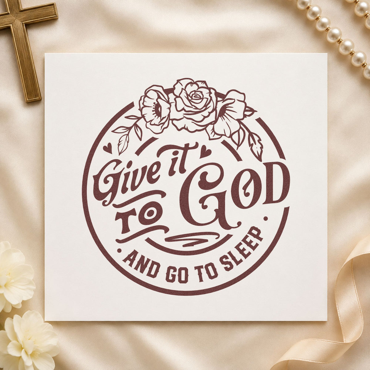 Give It to God rubber stamp printed in brown ink, ready for bedtime pages and similar paper crafts.