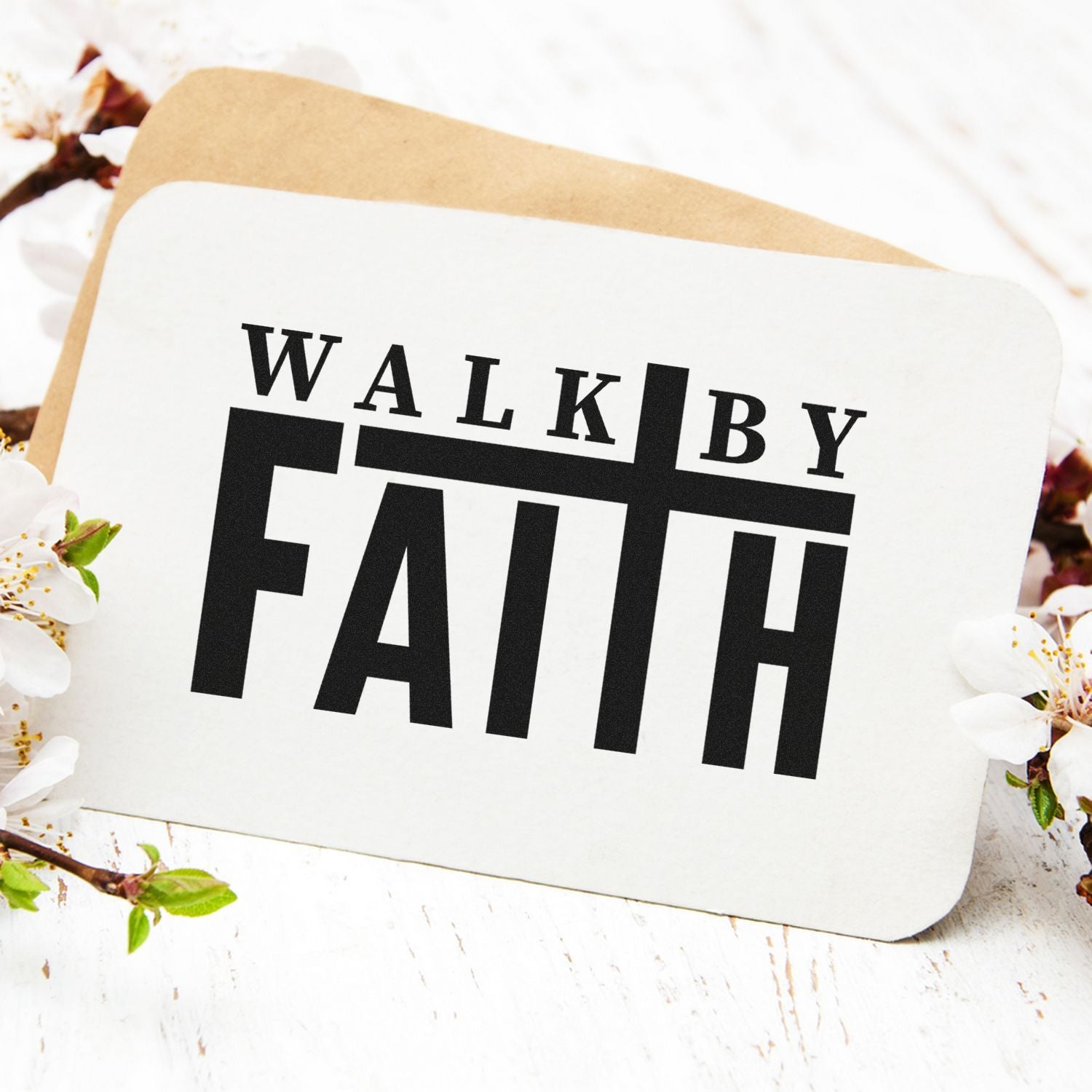 Walk by Faith rubber stamp design for faith-based stationery, cards, and inspirational crafts