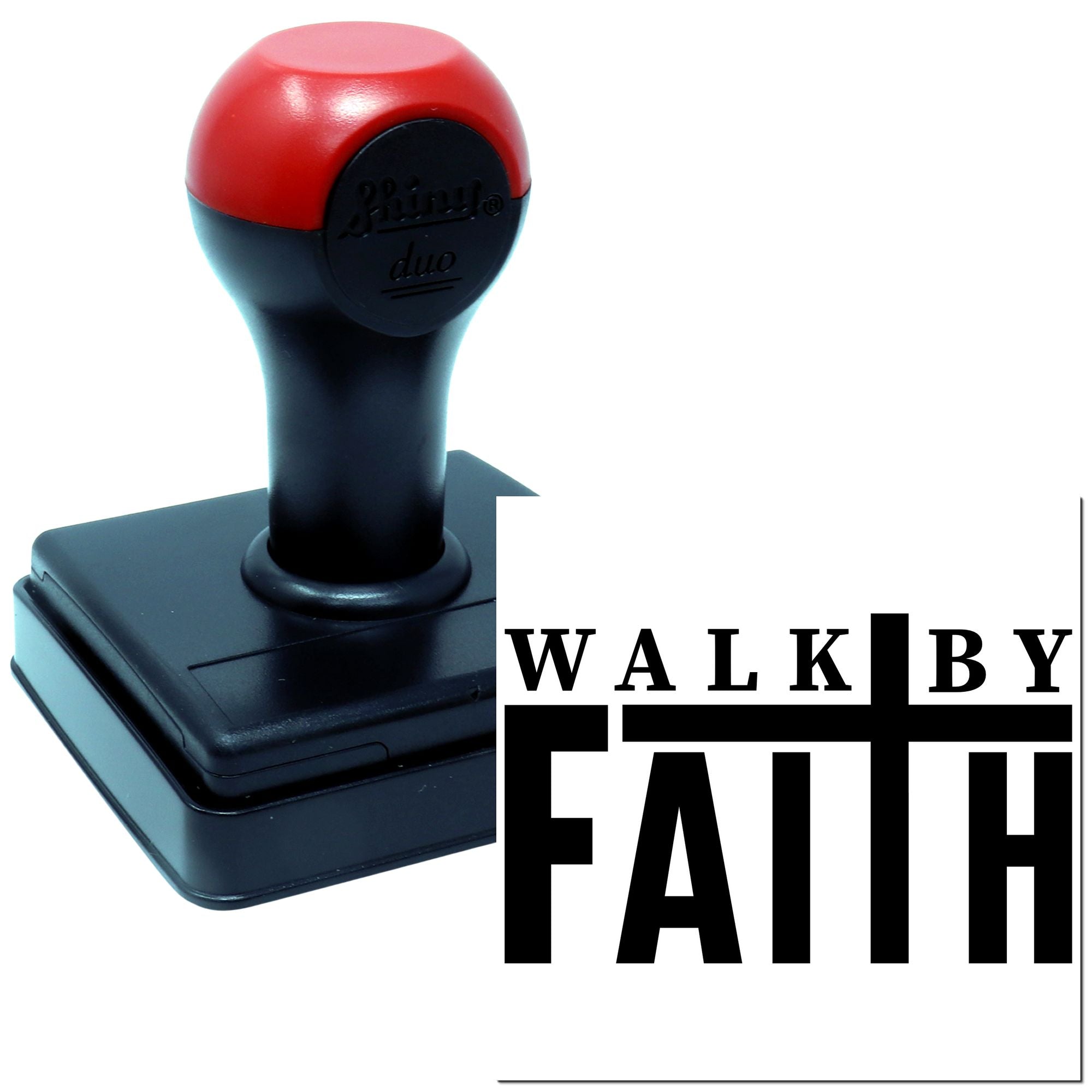 Walk By Faith custom rubber stamp for faith-based branding, office marking, and craft projects.