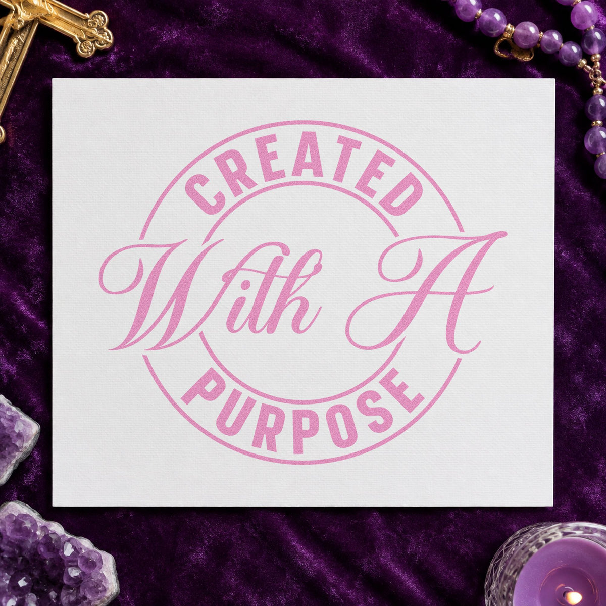 Created with a Purpose Badge craft stamp in purple ink on cardstock, an easy option for round label seals.