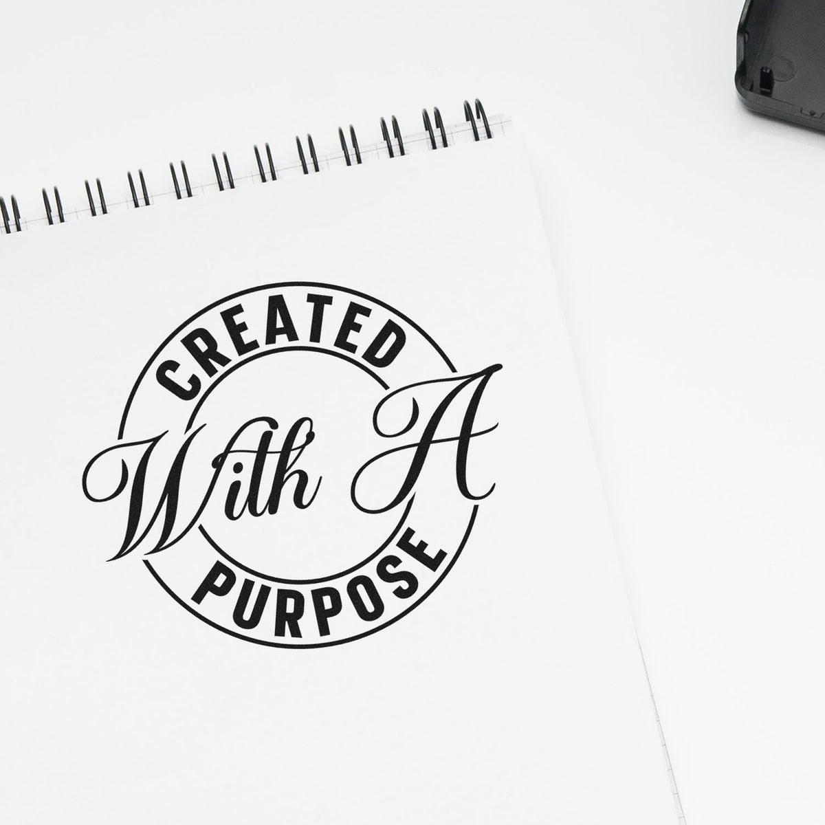 Custom rubber stamp design with Created With A Purpose circular logo for branding, packaging, or handmade business use.
