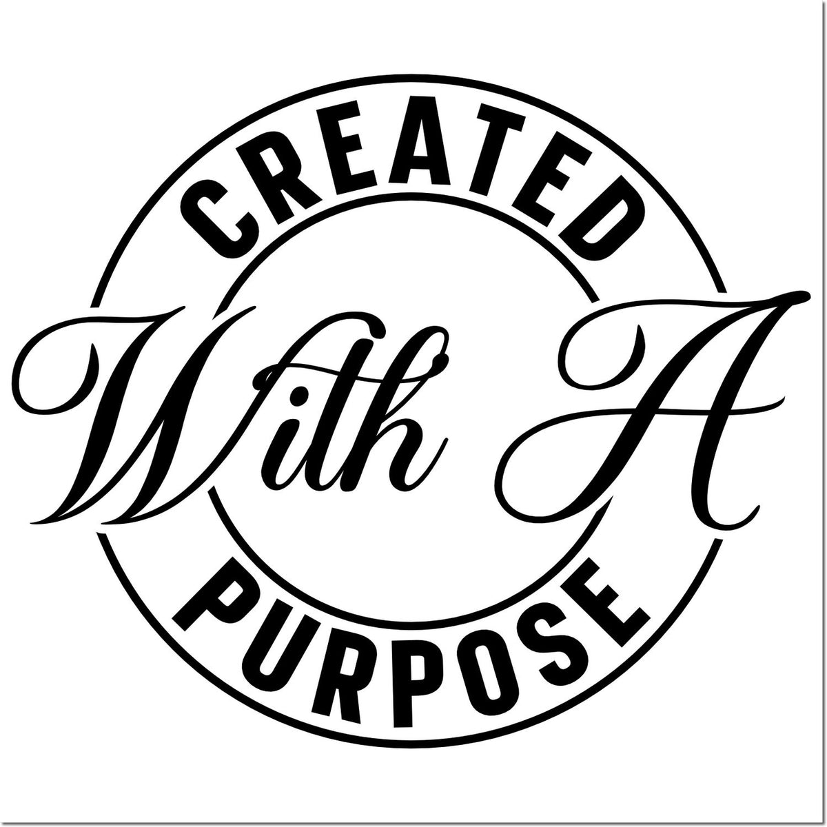 Created With a Purpose rubber stamp design for branding, packaging, and handmade product labeling