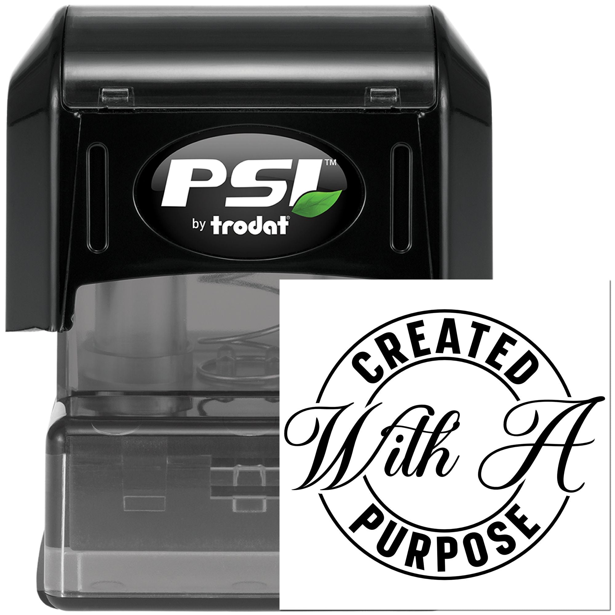 PSI by Trodat self-inking rubber stamp with Created With Purpose custom stamp impression