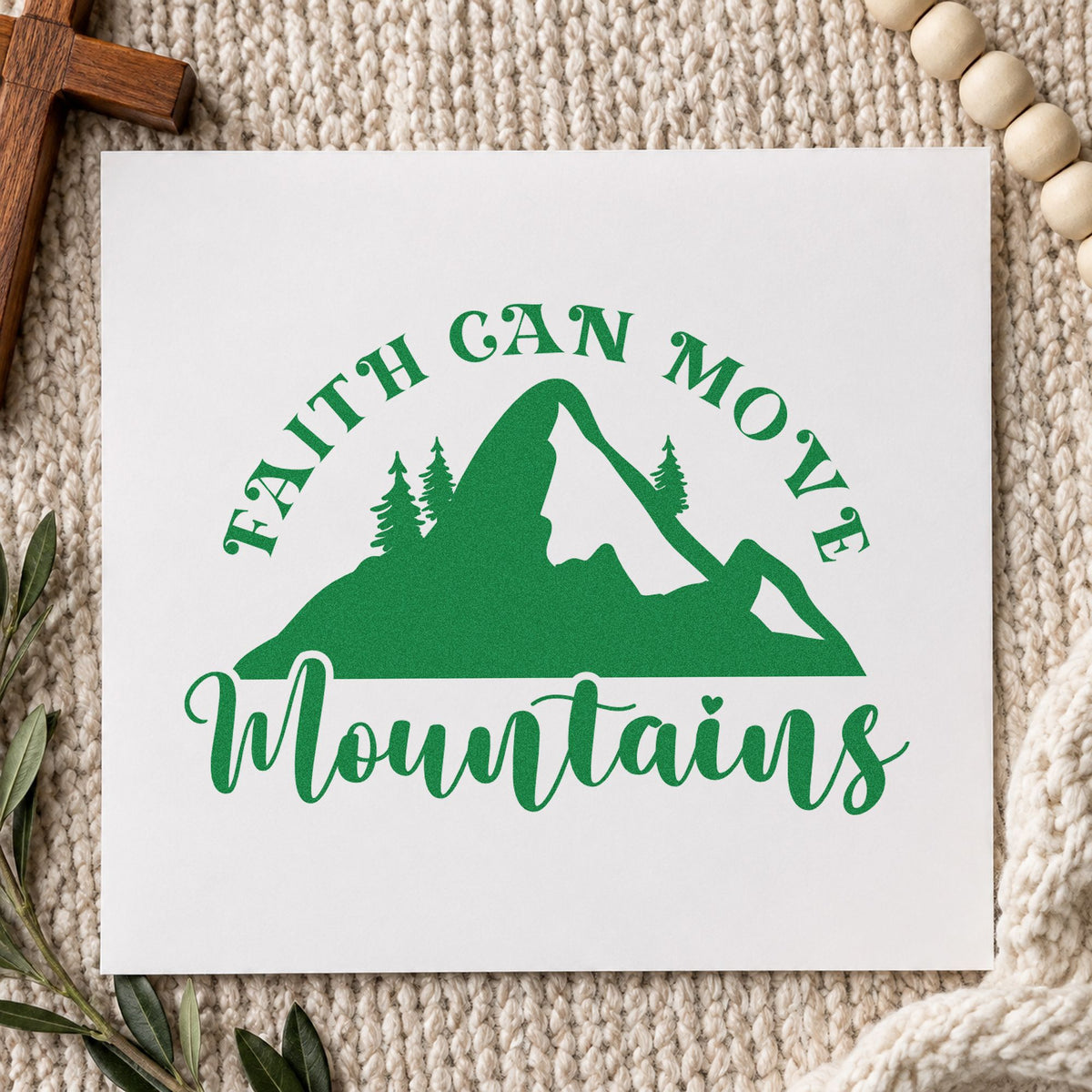 Faith Moves Mountains Silhouette Tree Motif PSI Pre-Inked Stamp in use 3