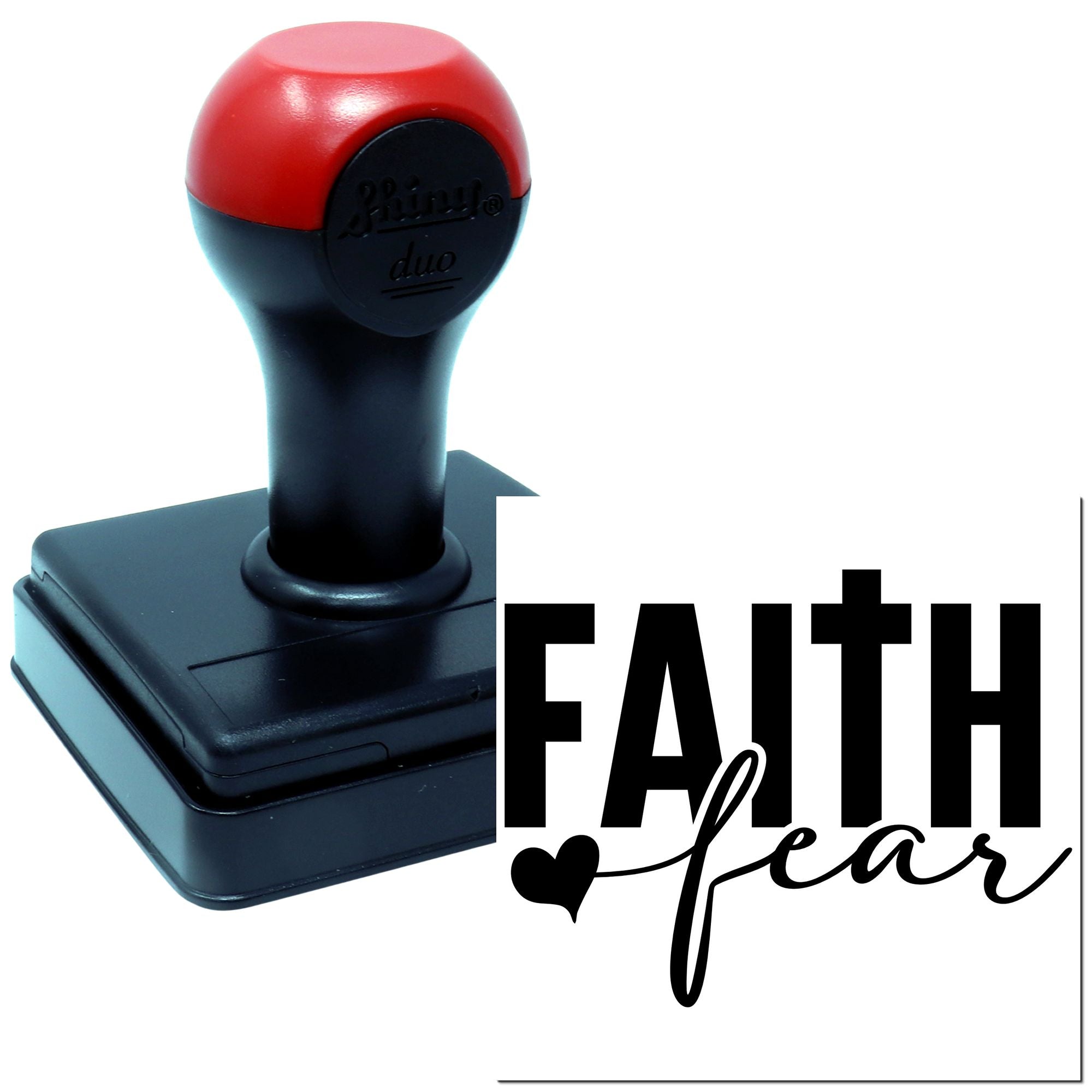Self-inking rubber stamp with Faith over fear design for inspirational crafts, journaling, and faith-based projects.