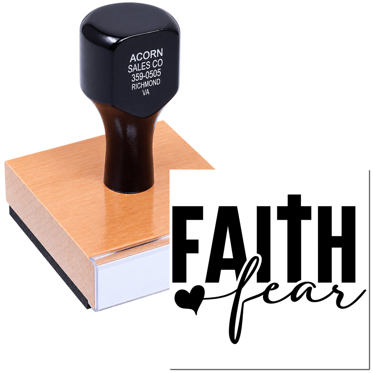 Faith Dear custom rubber stamp with heart logo for Christian cards, crafts, and personalized stationery.