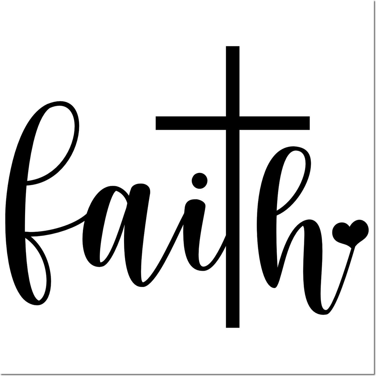 Faith cross rubber stamp design with elegant script lettering and heart accent for Christian crafts, Bible journaling, and handmade cards