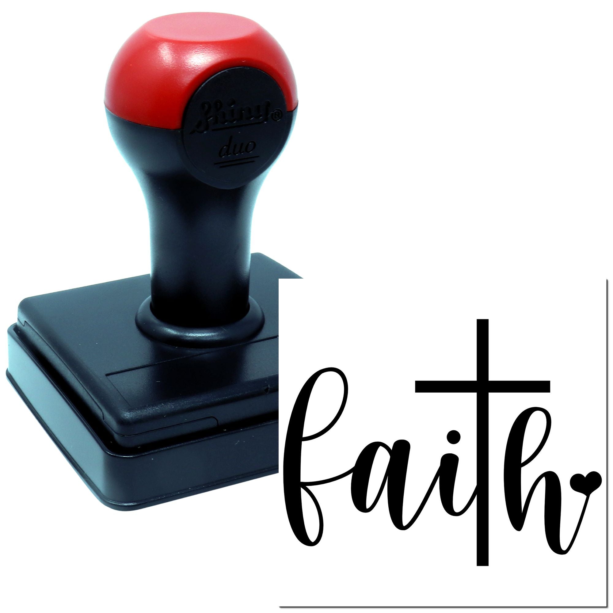Faith self-inking rubber stamp with cross design, ideal for Christian crafts, church materials, and inspirational labeling