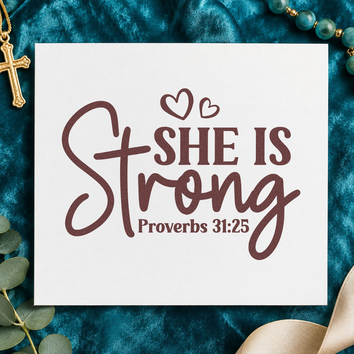 Slim Pre-Inked She Is Strong Hearts Stamp in use 4