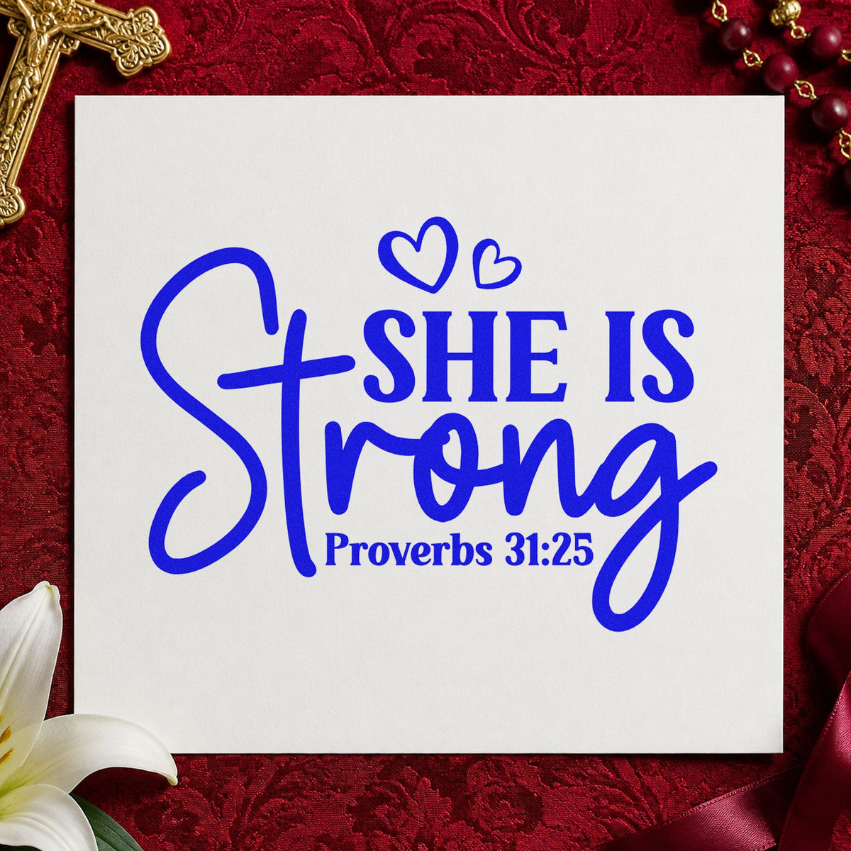 Slim Pre-Inked She Is Strong Hearts Stamp in use 5
