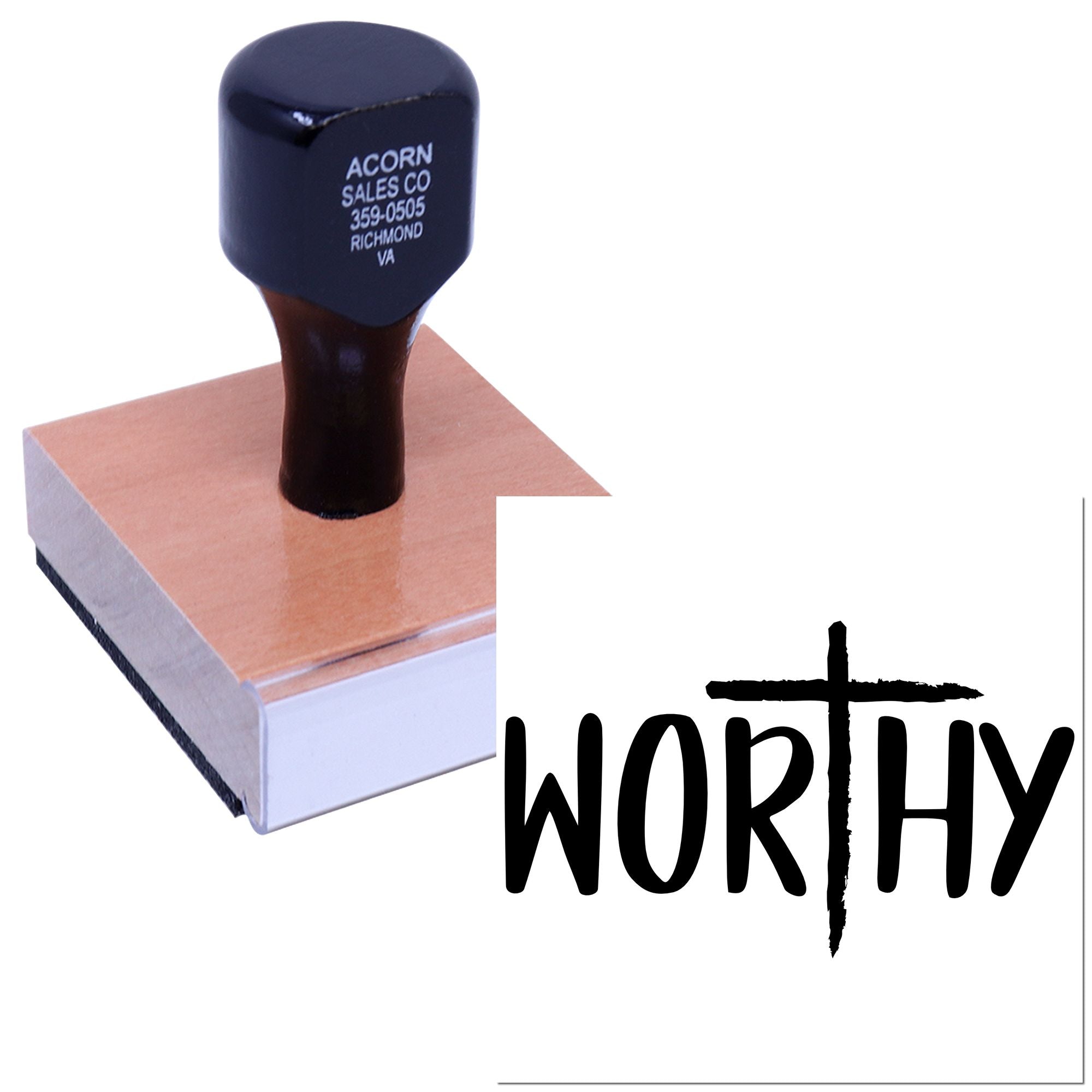 WORTHY custom rubber stamp on block for branding business documents and packaging